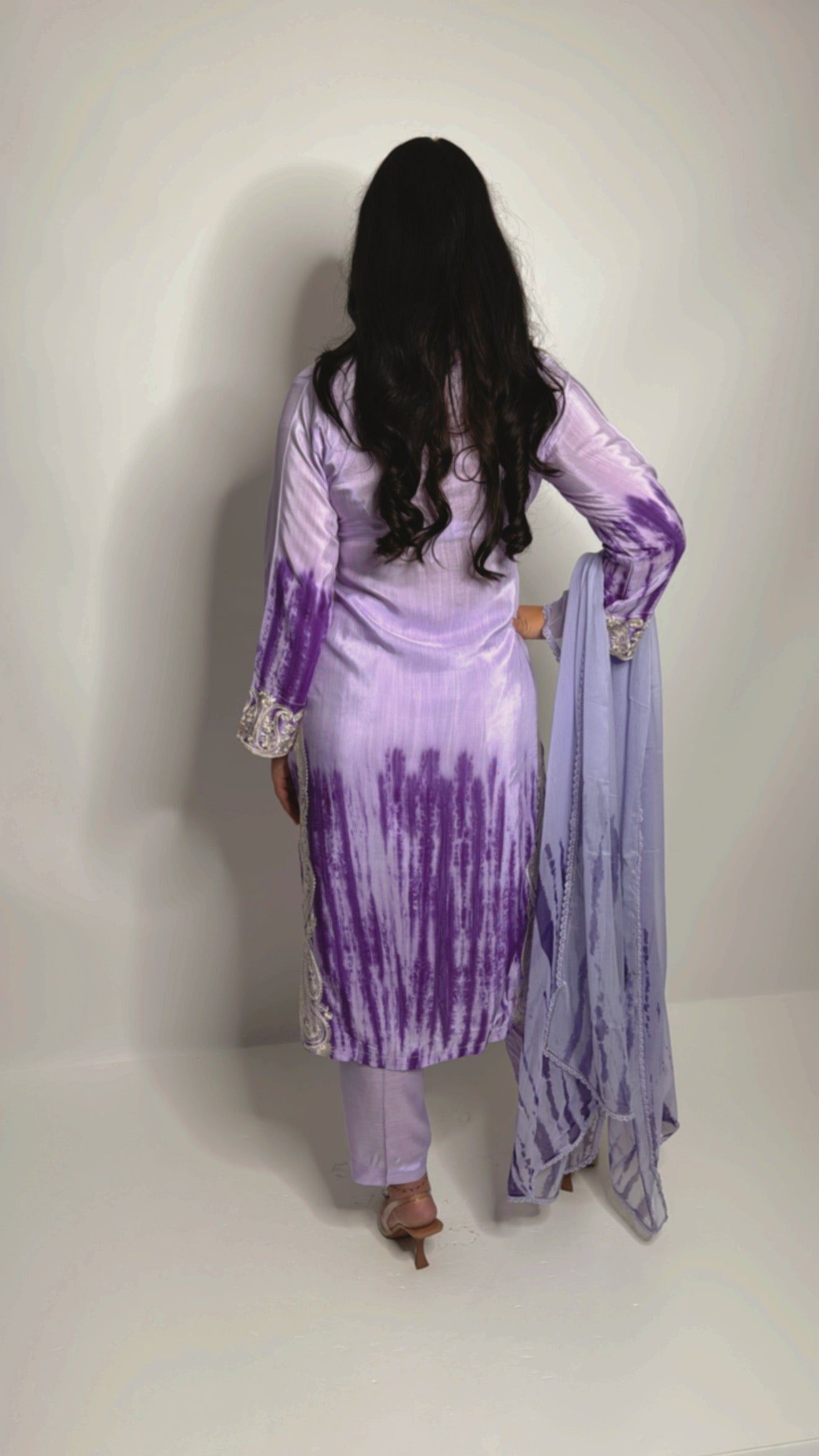 Desi festive outfit — lilac silk embroidered suit with tonal dupatta”