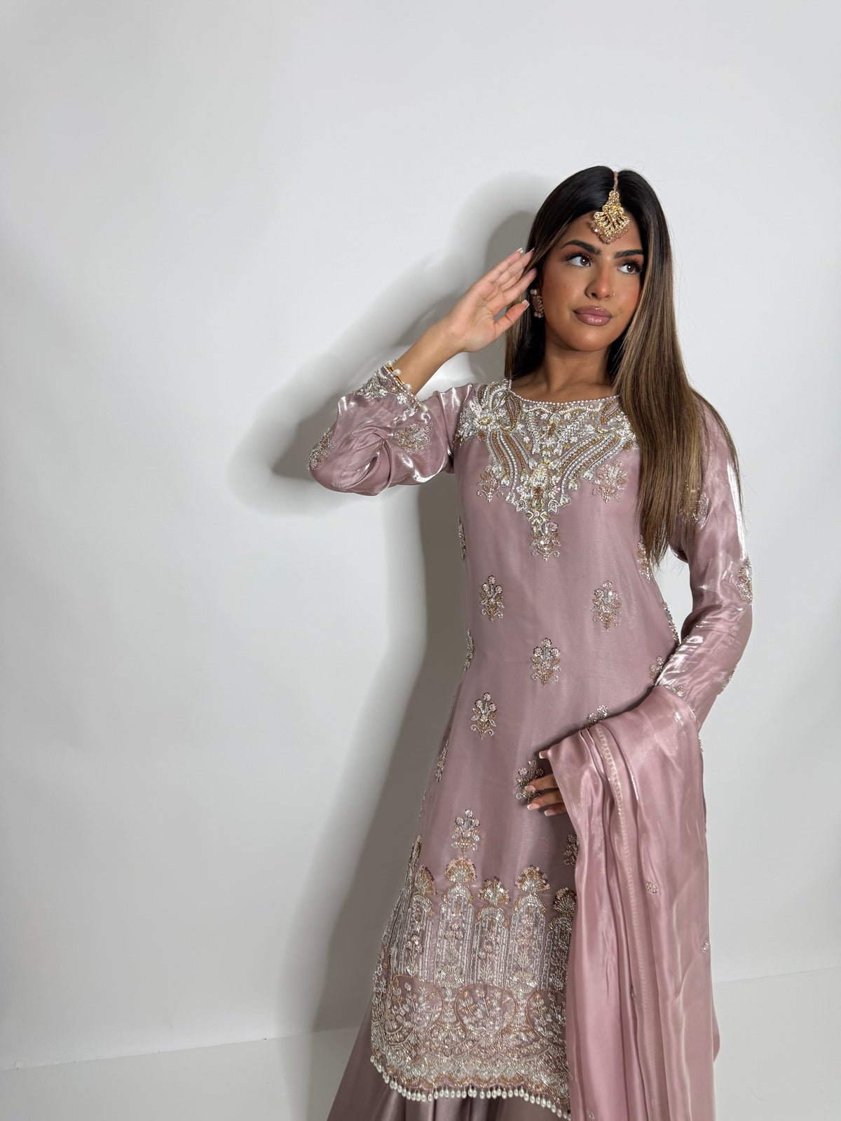 Rosalie Mauve | Luxury Embroidered Silk Sharara Suit