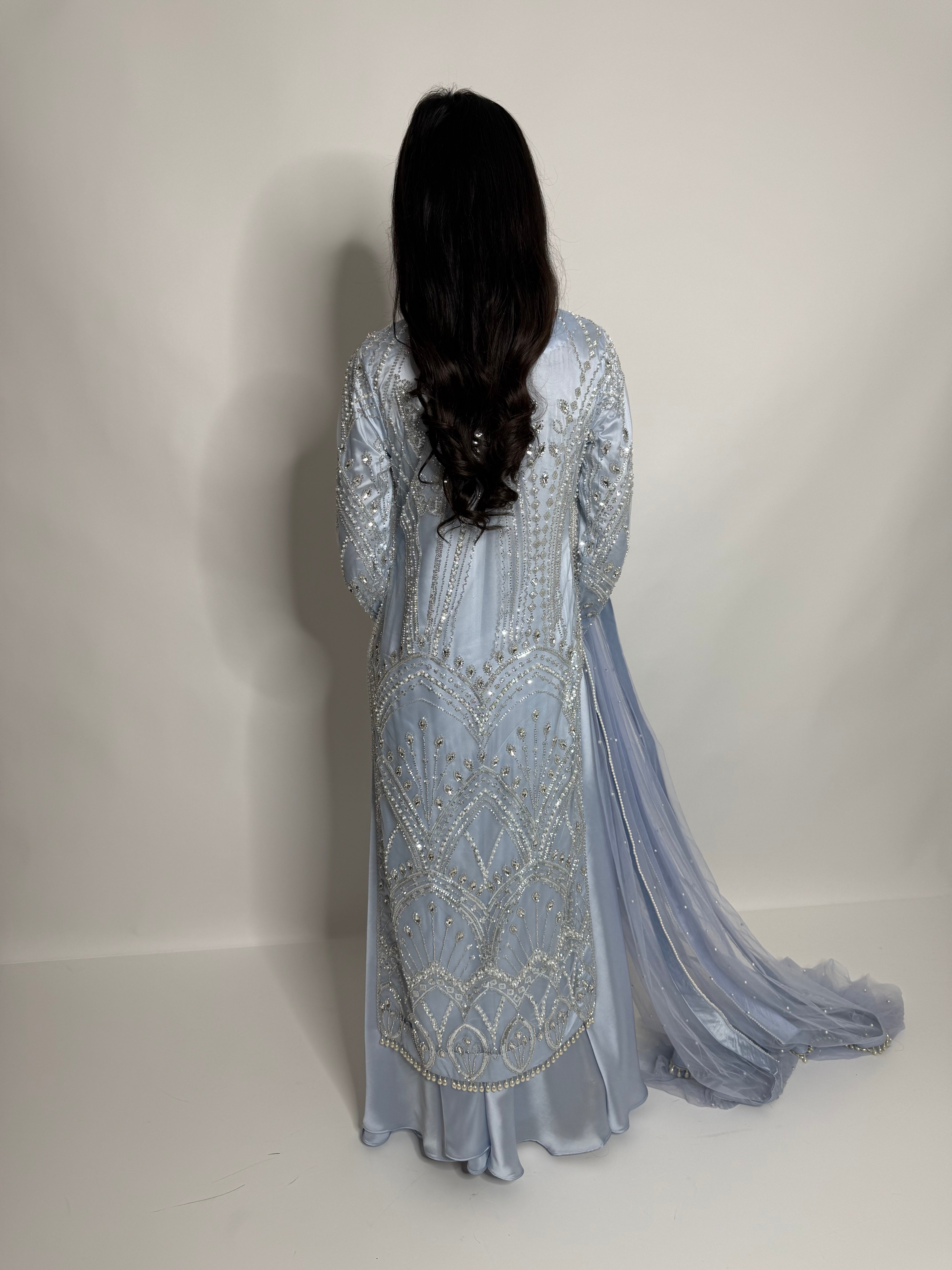 Powder Blue Cutdana Embroidered Sharara Suit UK | The Élodie