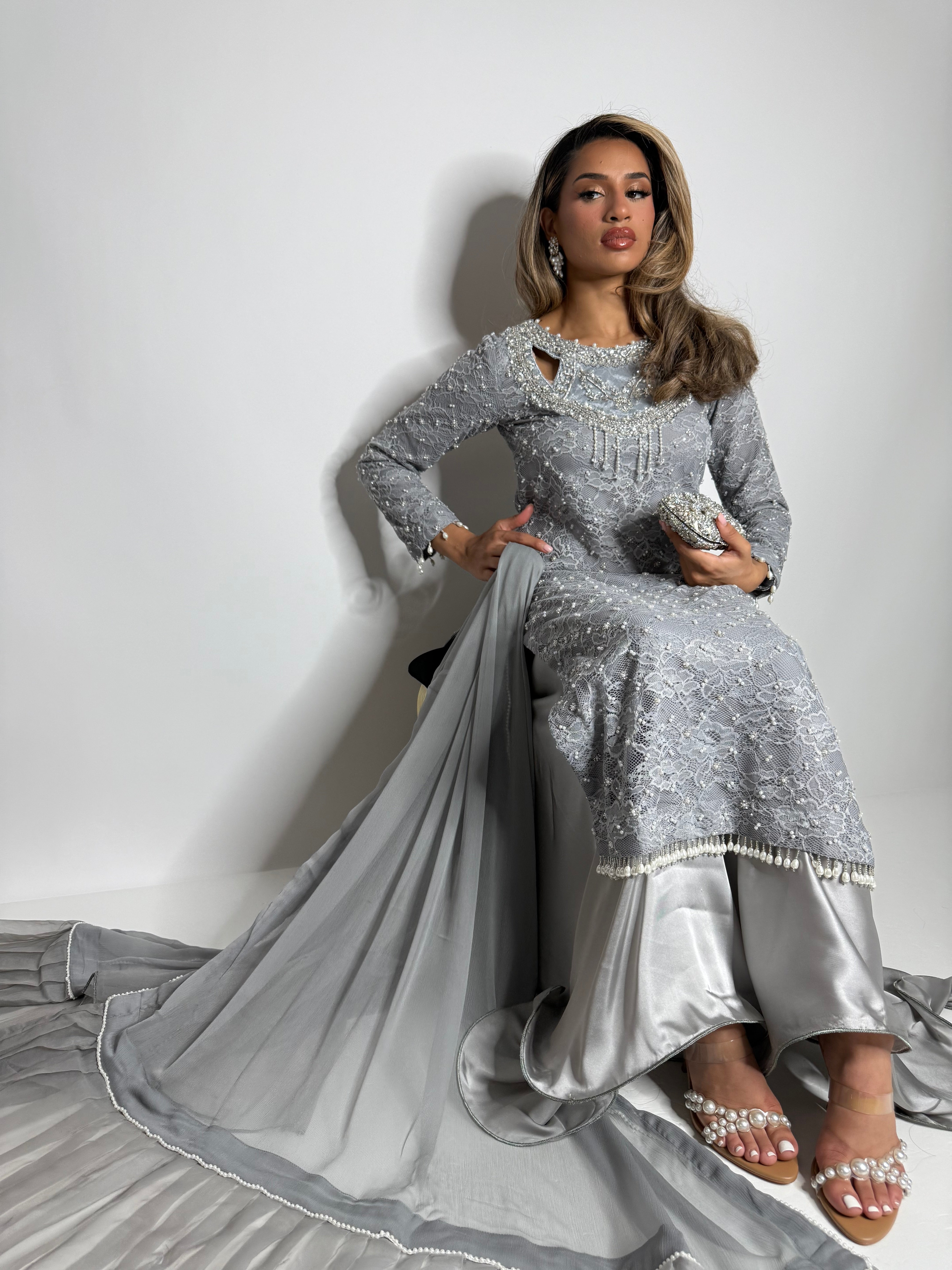 Liyana Silver Crochet-Pearl Three-Piece