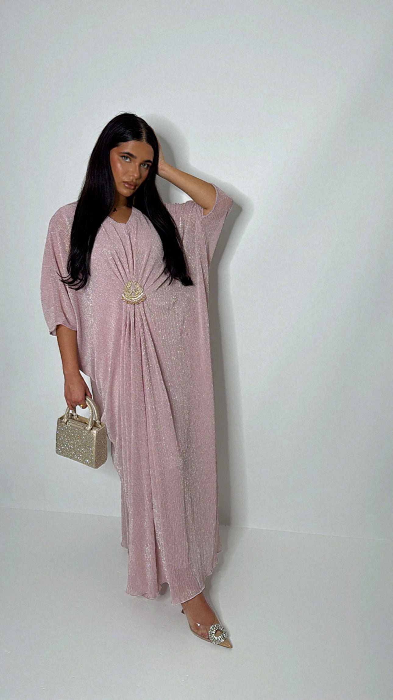 Elara – Blush Shimmer Kaftan Set