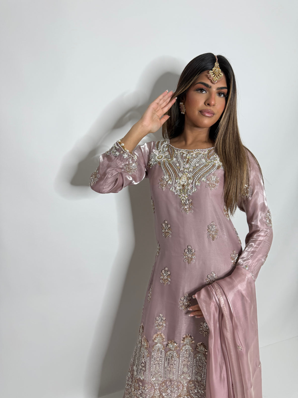 Rosalie Mauve | Luxury Embroidered Silk Sharara Suit
