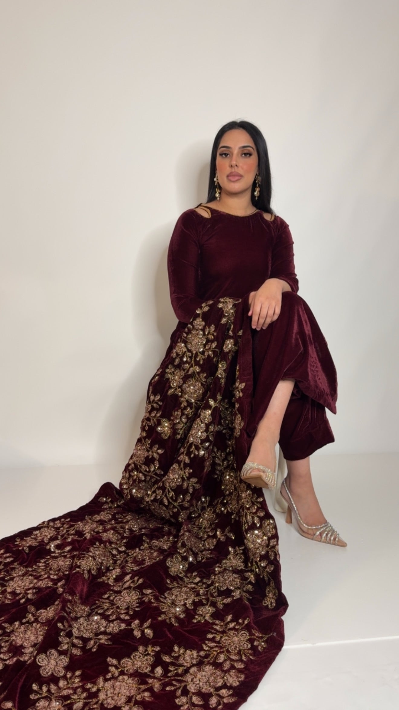 Velvet Flame – Deep Red & Gold Three Piece Pakistani Suit