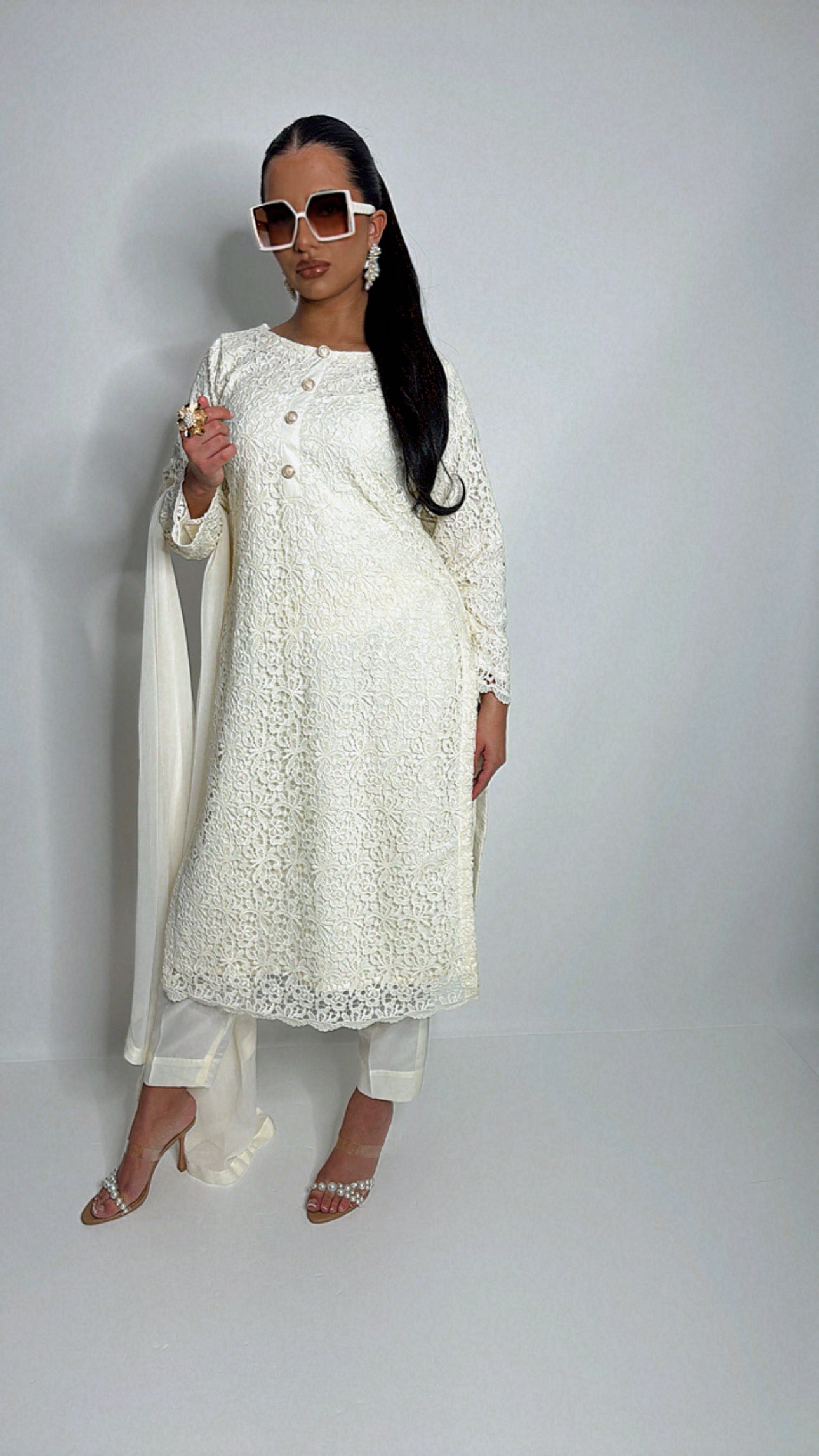 Alvena – Ivory Crochet Detail Three Piece Set