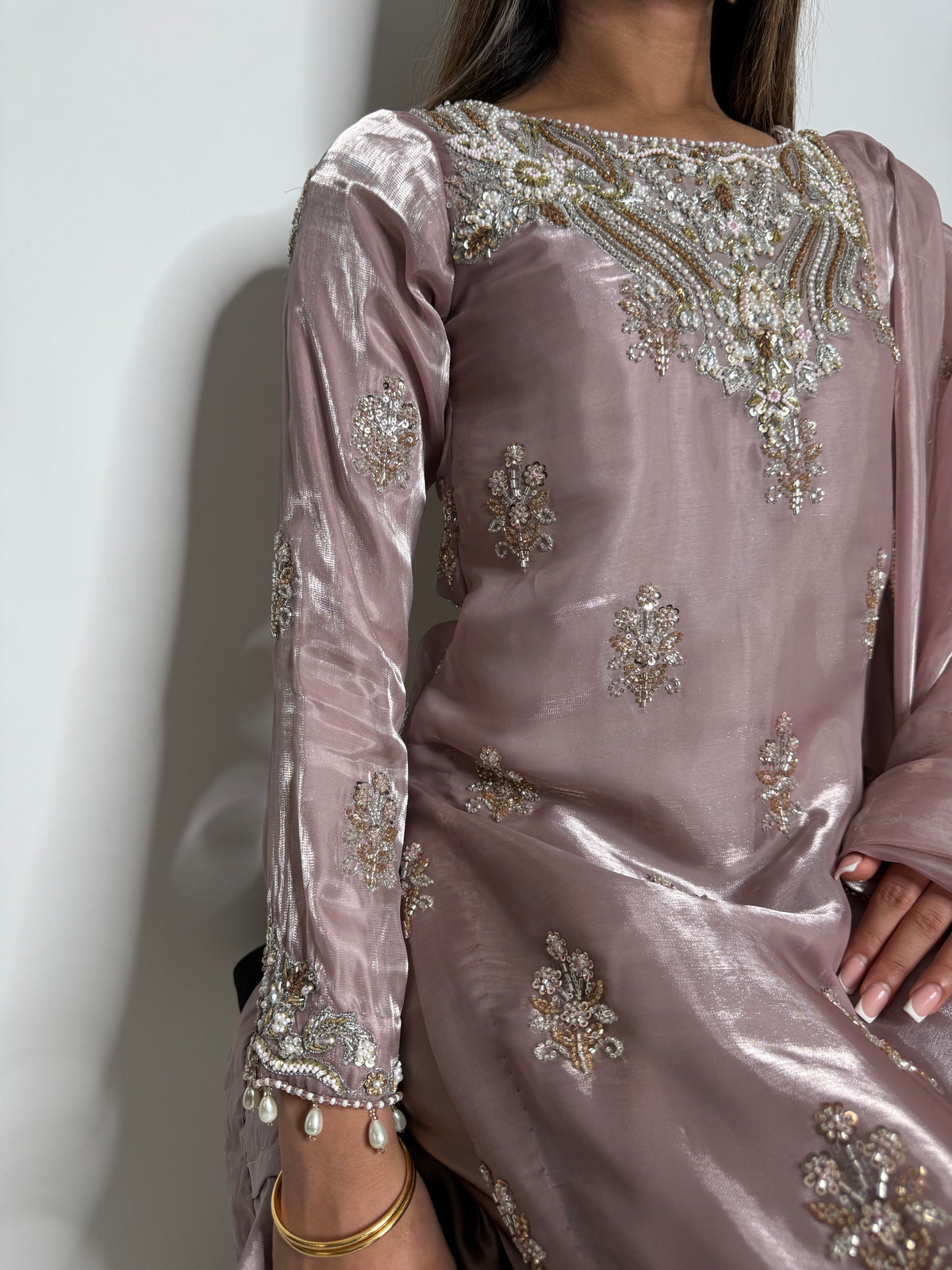 Rosalie Mauve | Luxury Embroidered Silk Sharara Suit