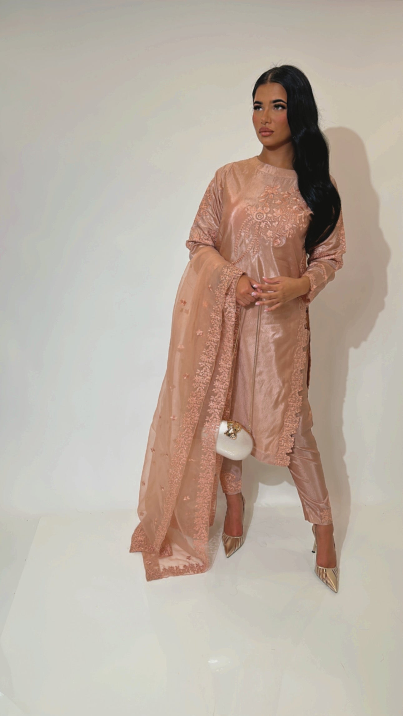 Blush kattan silk Pakistani suit with embroidered dupatta – Ameliyana Boutique