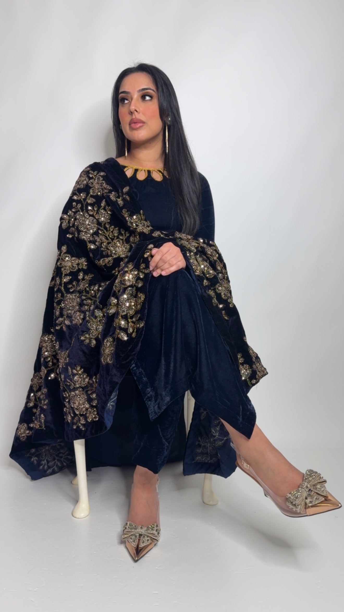 Velvet Royale – Navy & Gold Three Piece Pakistani Suit