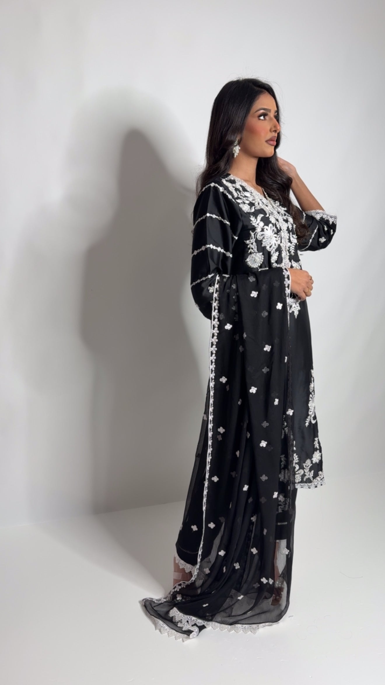 Midnight Monsoon – Black Silk Embroidered Set