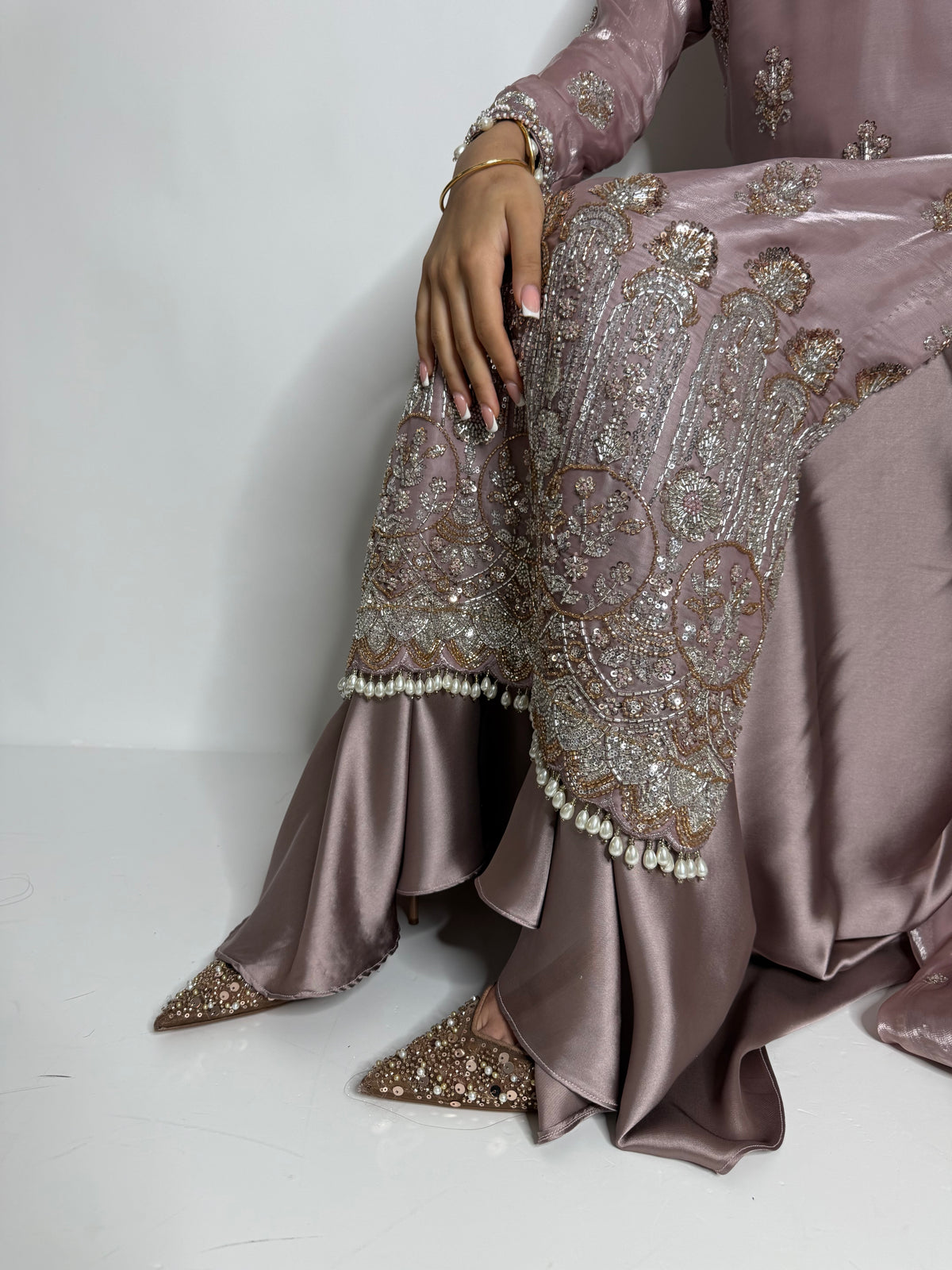 Rosalie Mauve | Luxury Embroidered Silk Sharara Suit