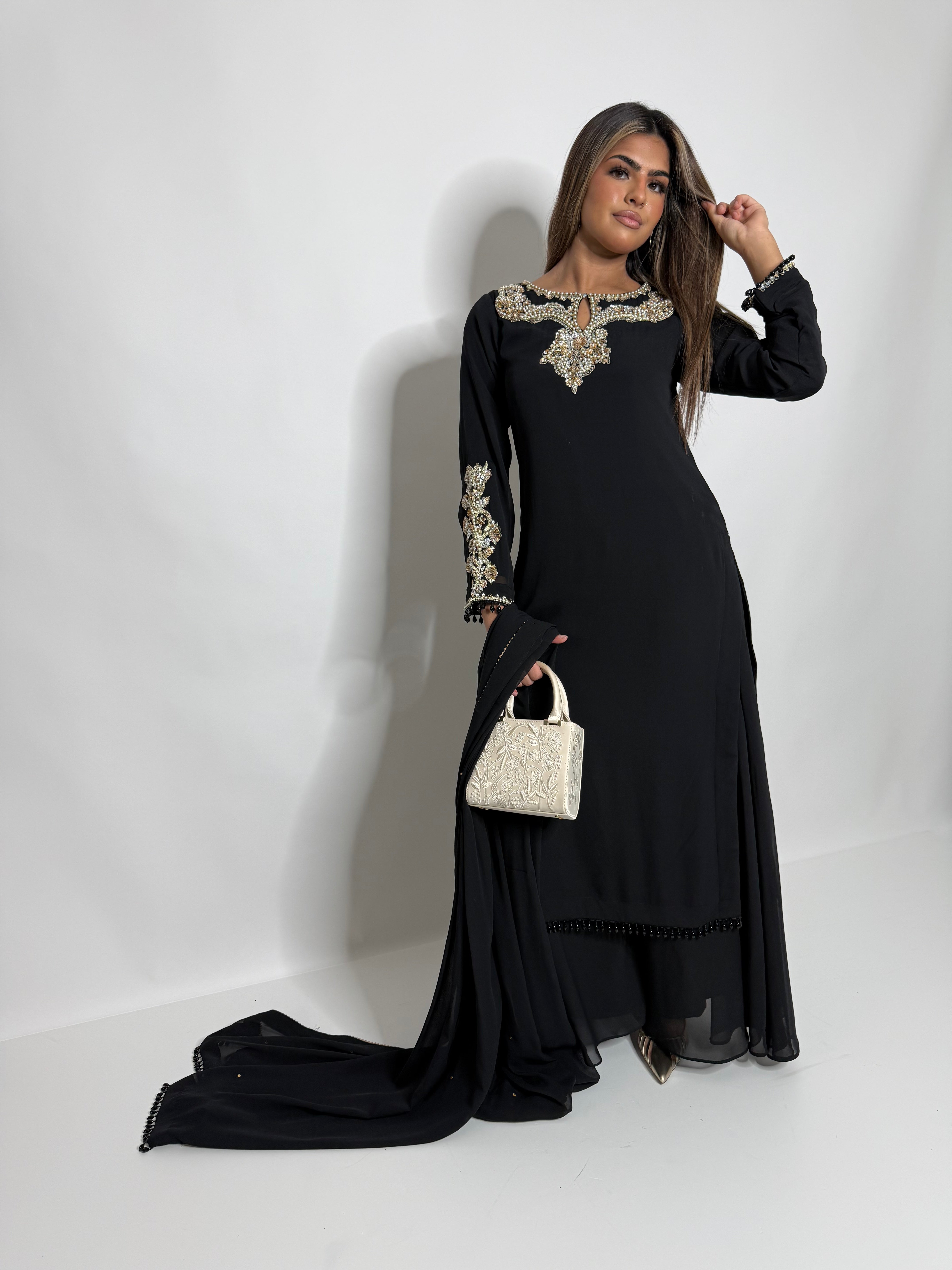 ZAIBUNNISA NOIR GEORGETTE SHARARA THREE-PIECE – PAKISTANI EID & WEDDING FORMAL