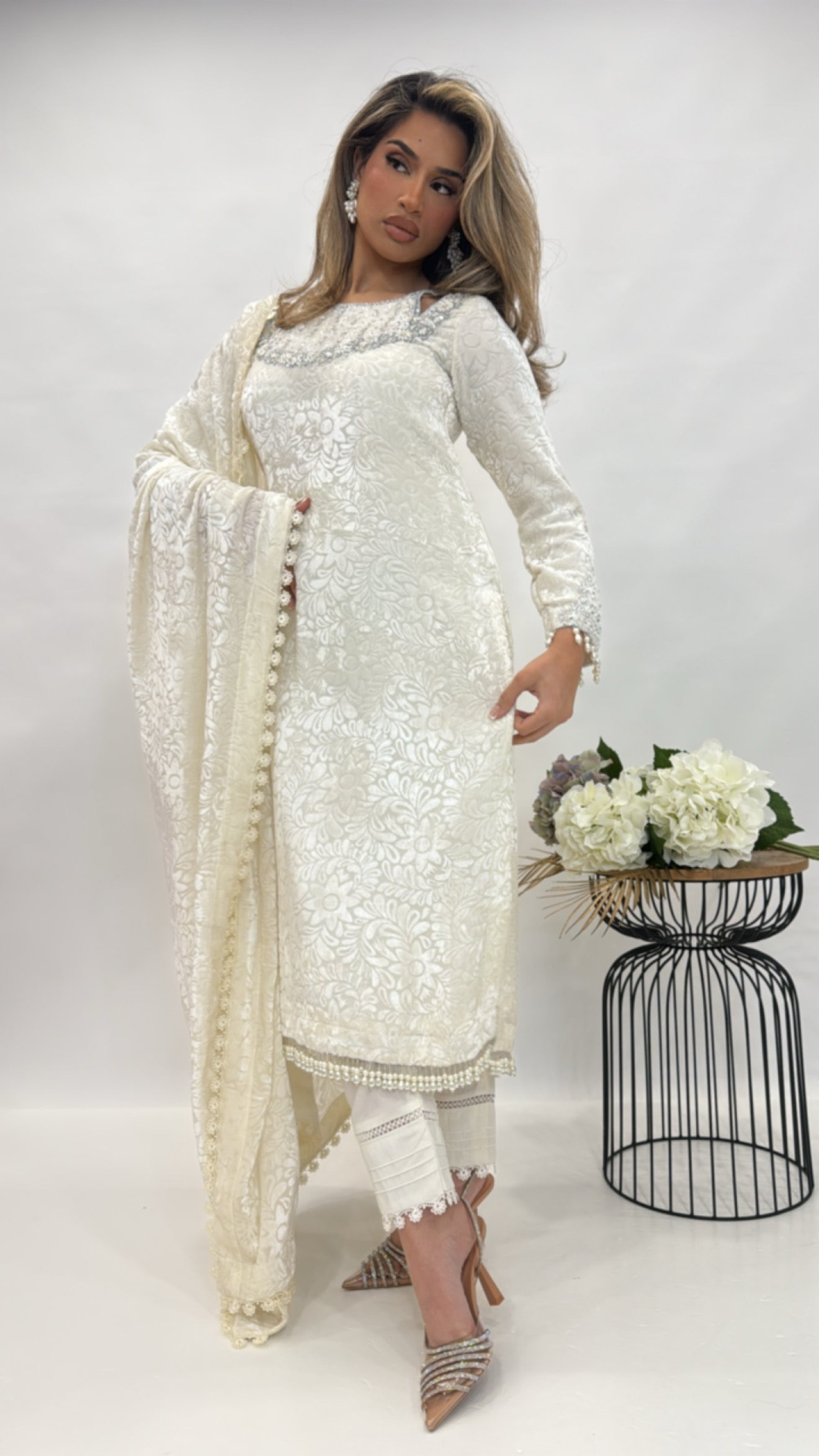 Selviana Ivory Palachi Hand-Embroidered Three-Piece