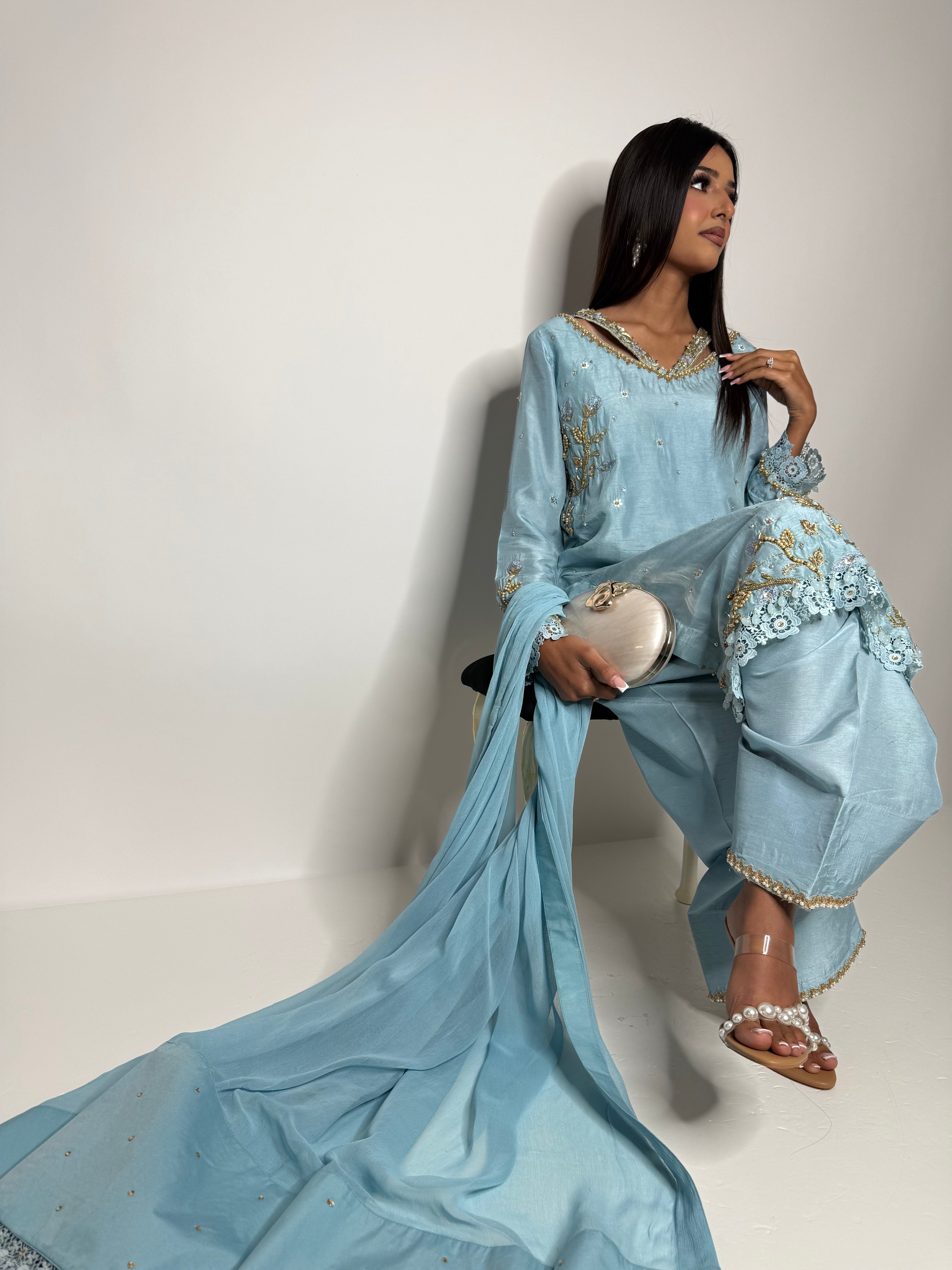 Selena – Powder Blue Embroidered Suit | Pakistani Wedding & Eid Outfit