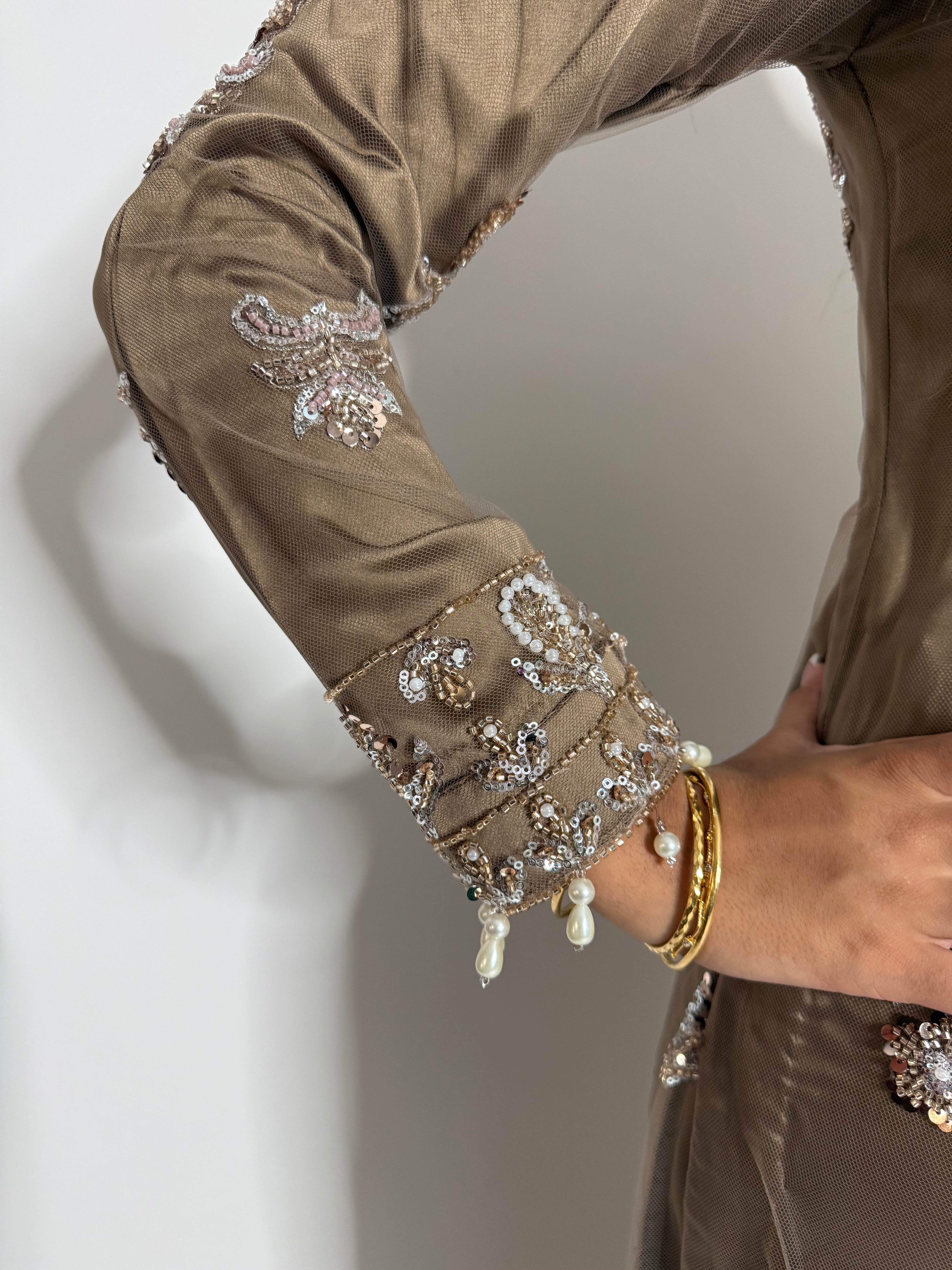 Zehra – Taupe Embroidered Formal Suit | Pakistani Wedding & Eid Outfit