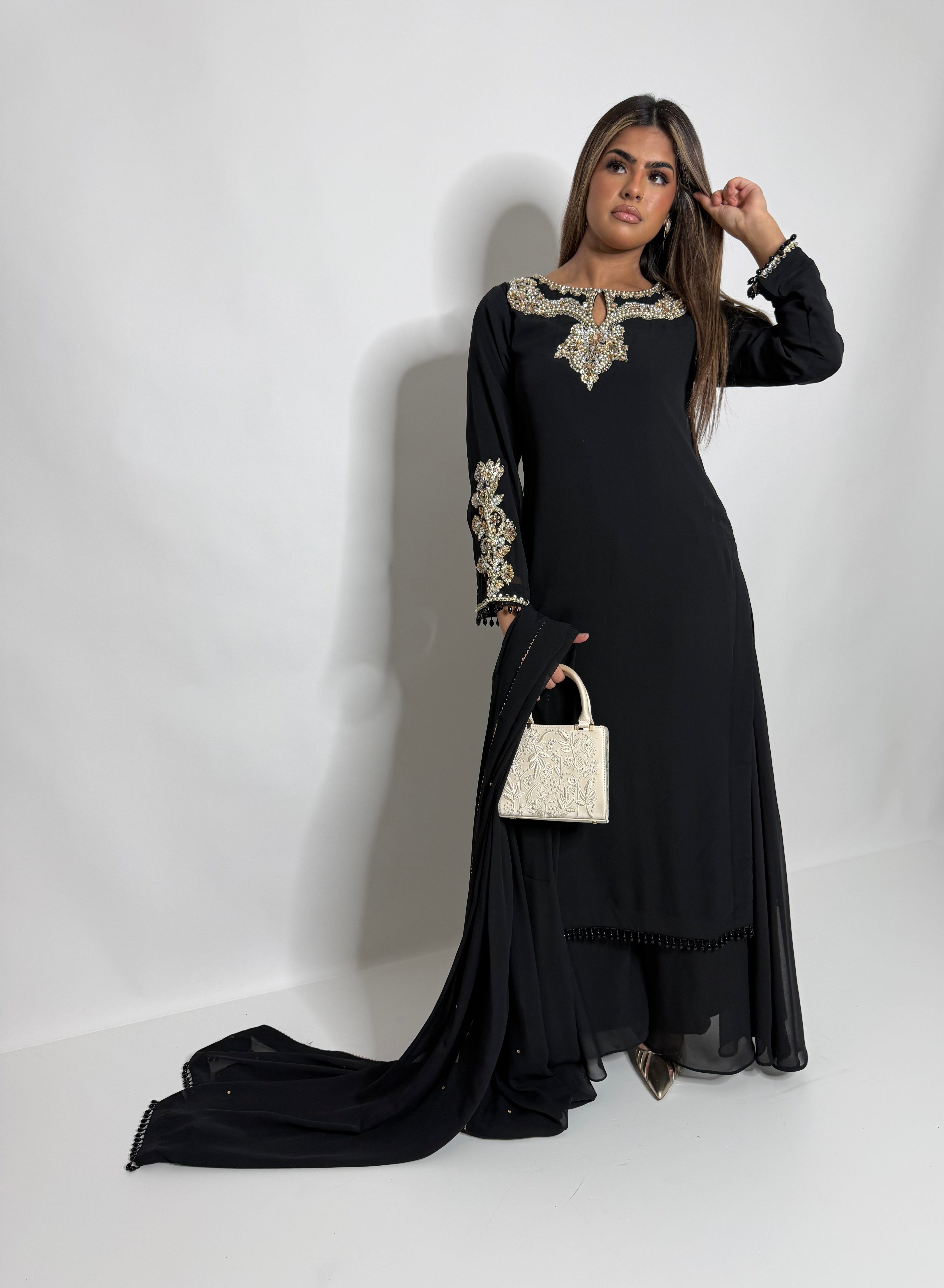ZAIBUNNISA NOIR GEORGETTE SHARARA THREE-PIECE – PAKISTANI EID & WEDDING FORMAL