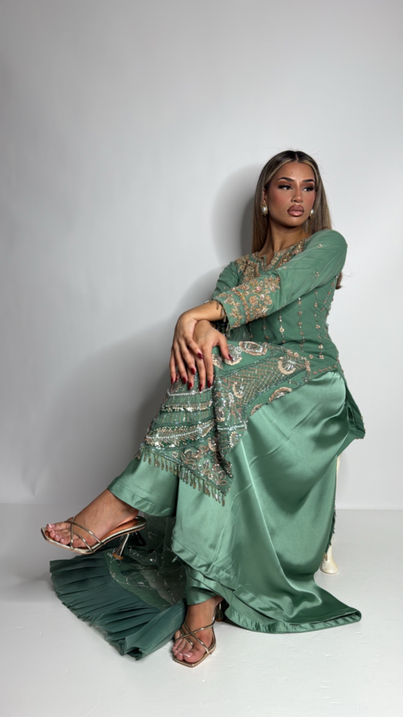 Kensington Sage Cutdana Handworked Pakistani Suit