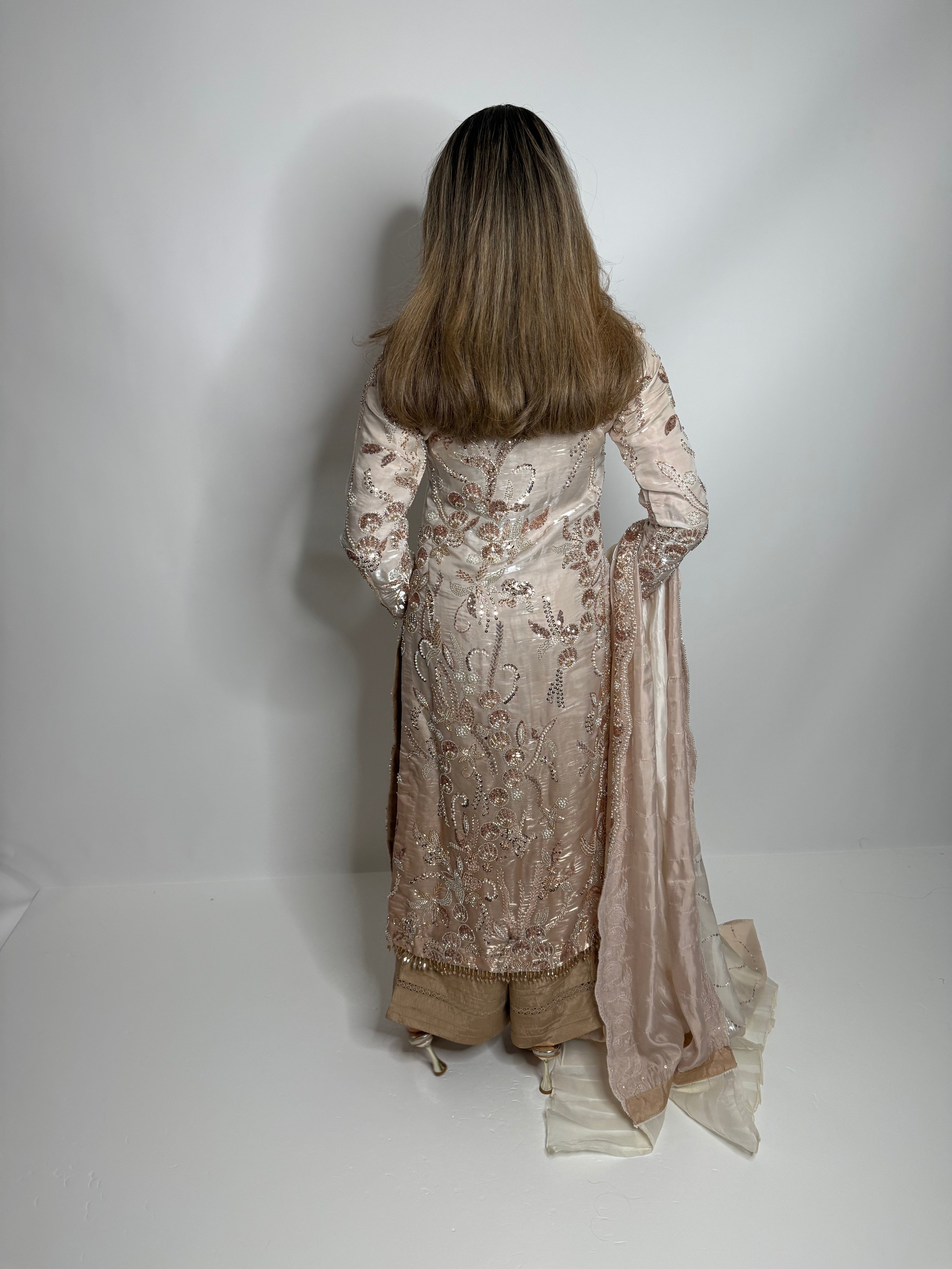 Aureva Nude Embellished Silk Three-Piece