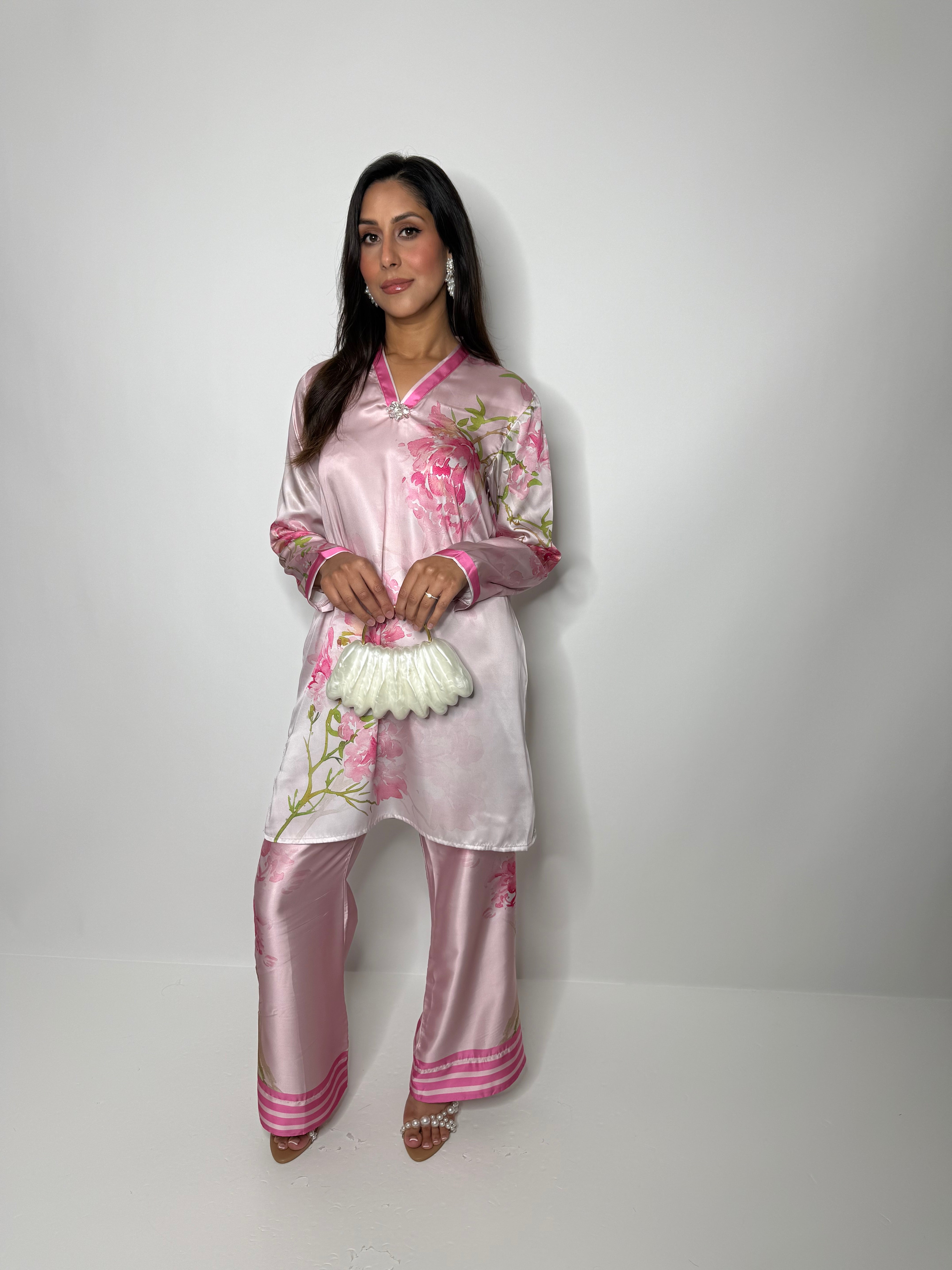 Pink Floral Silk Designer Three-Piece by Limelight with Chiffon Dupatta
