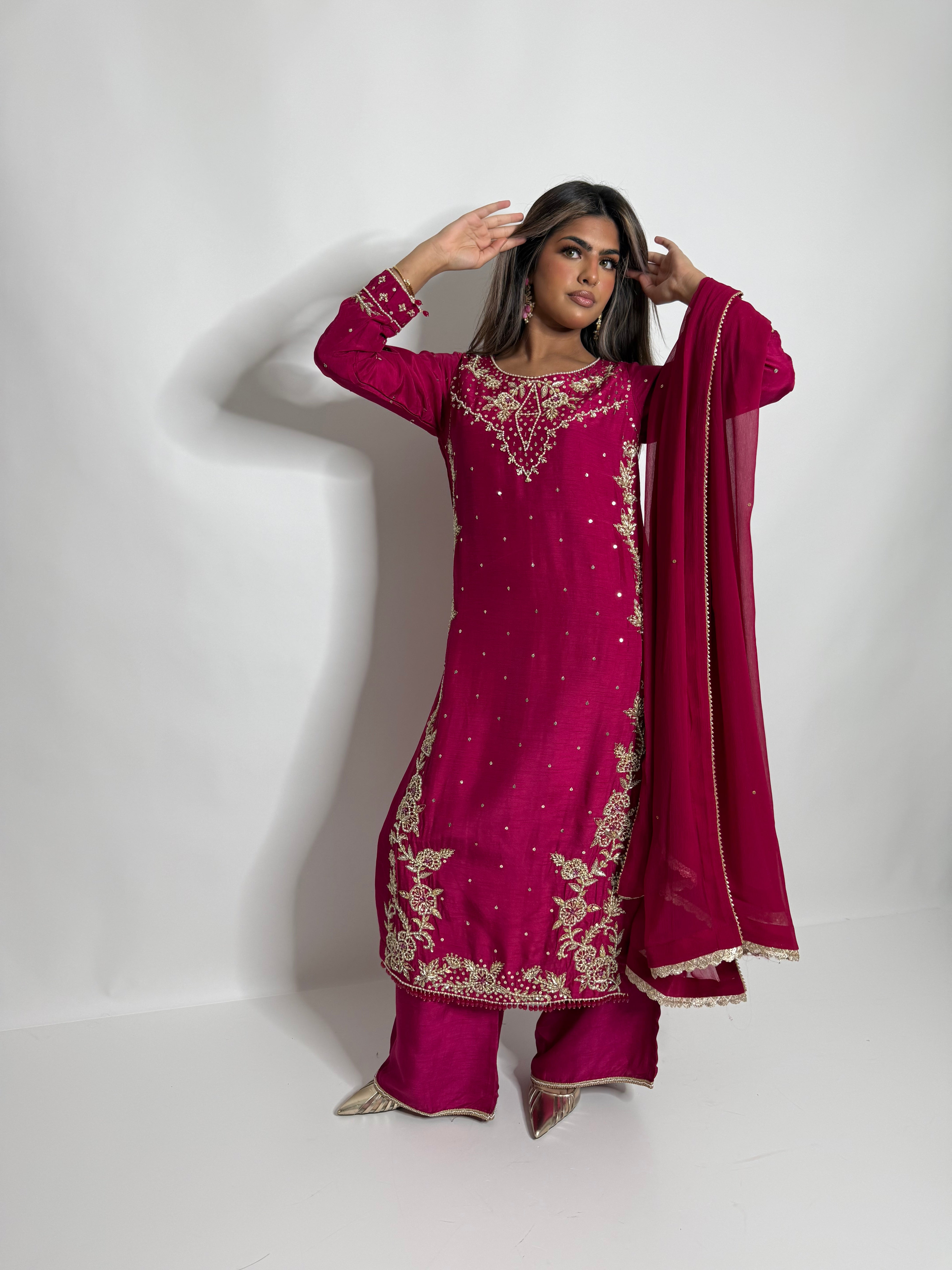 Hot Pink Raw Silk Three Piece Suit UK | The Celestine