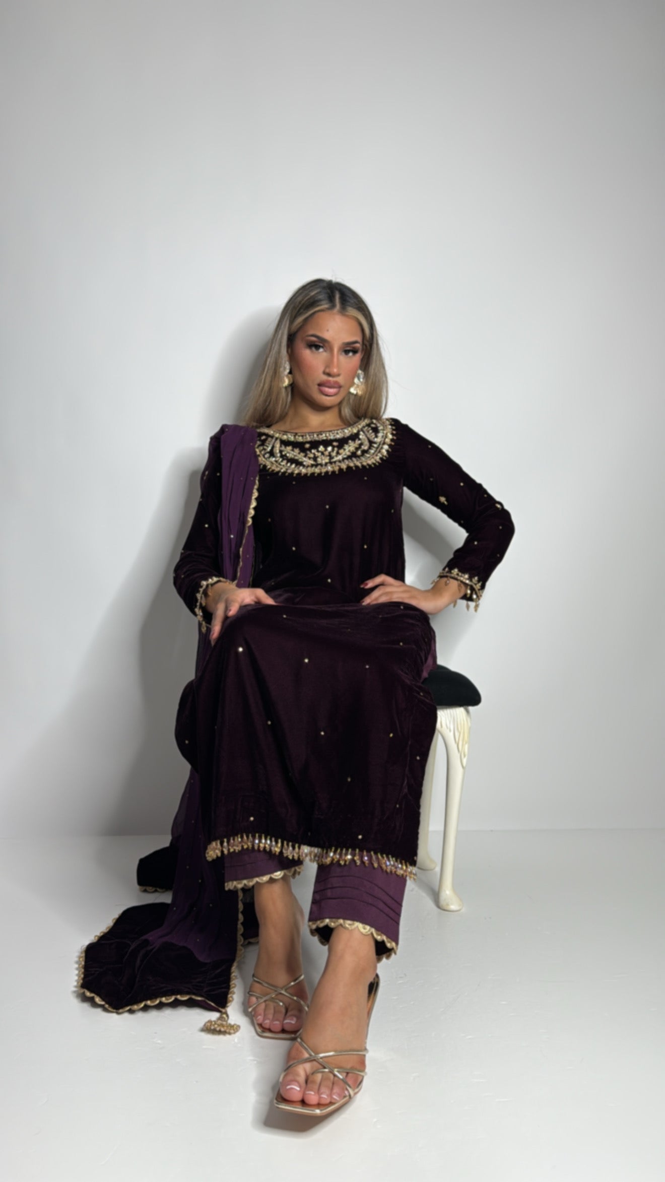 Orlena Plum Micro Velvet Pakistani Suit
