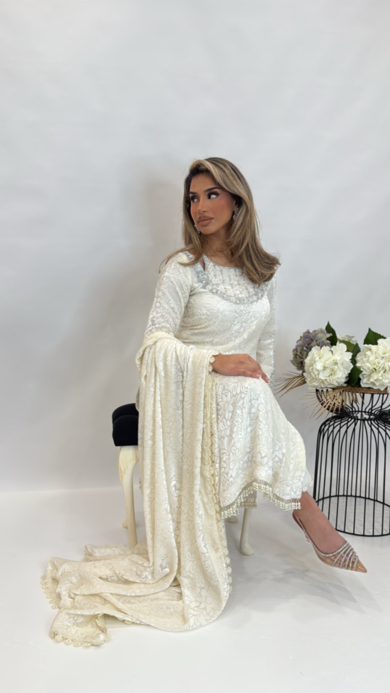 Selviana Ivory Palachi Hand-Embroidered Three-Piece