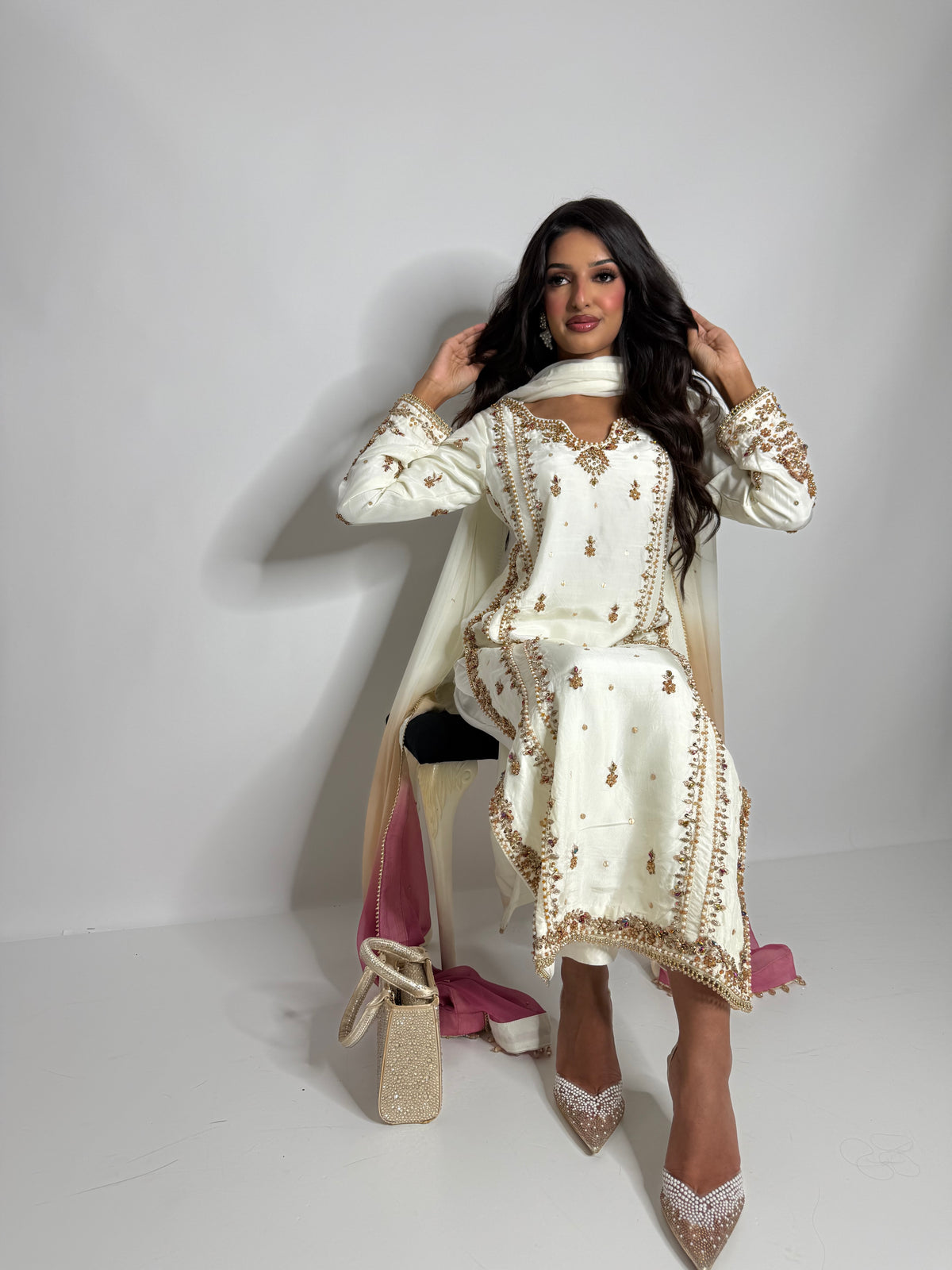 Valentina Ivory | Luxury Pakistani Hand Embroidered Silk 3 Piece Suit