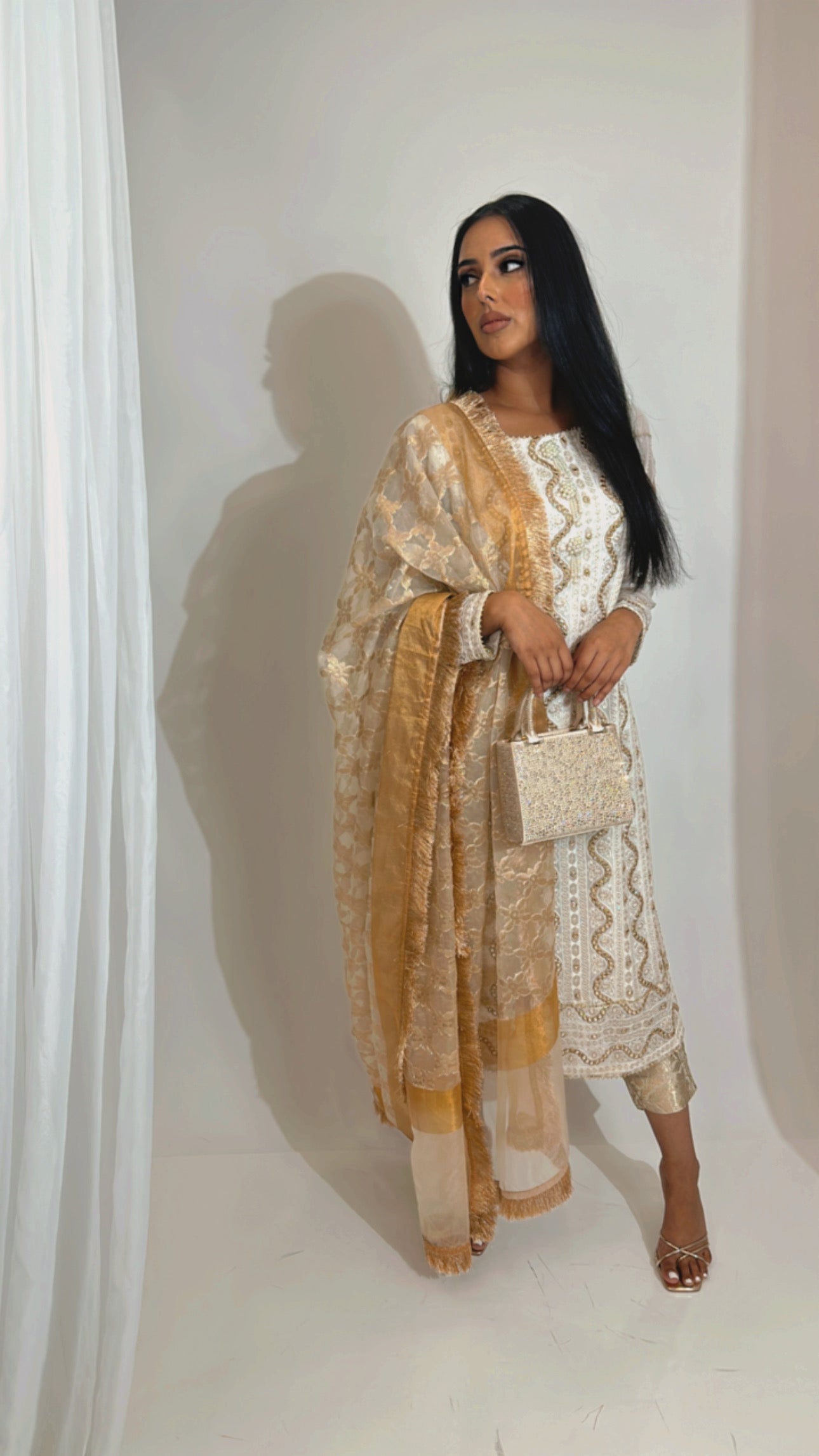 Vienna Ivory Gold Embroidered Nikkah Pakistani Suit