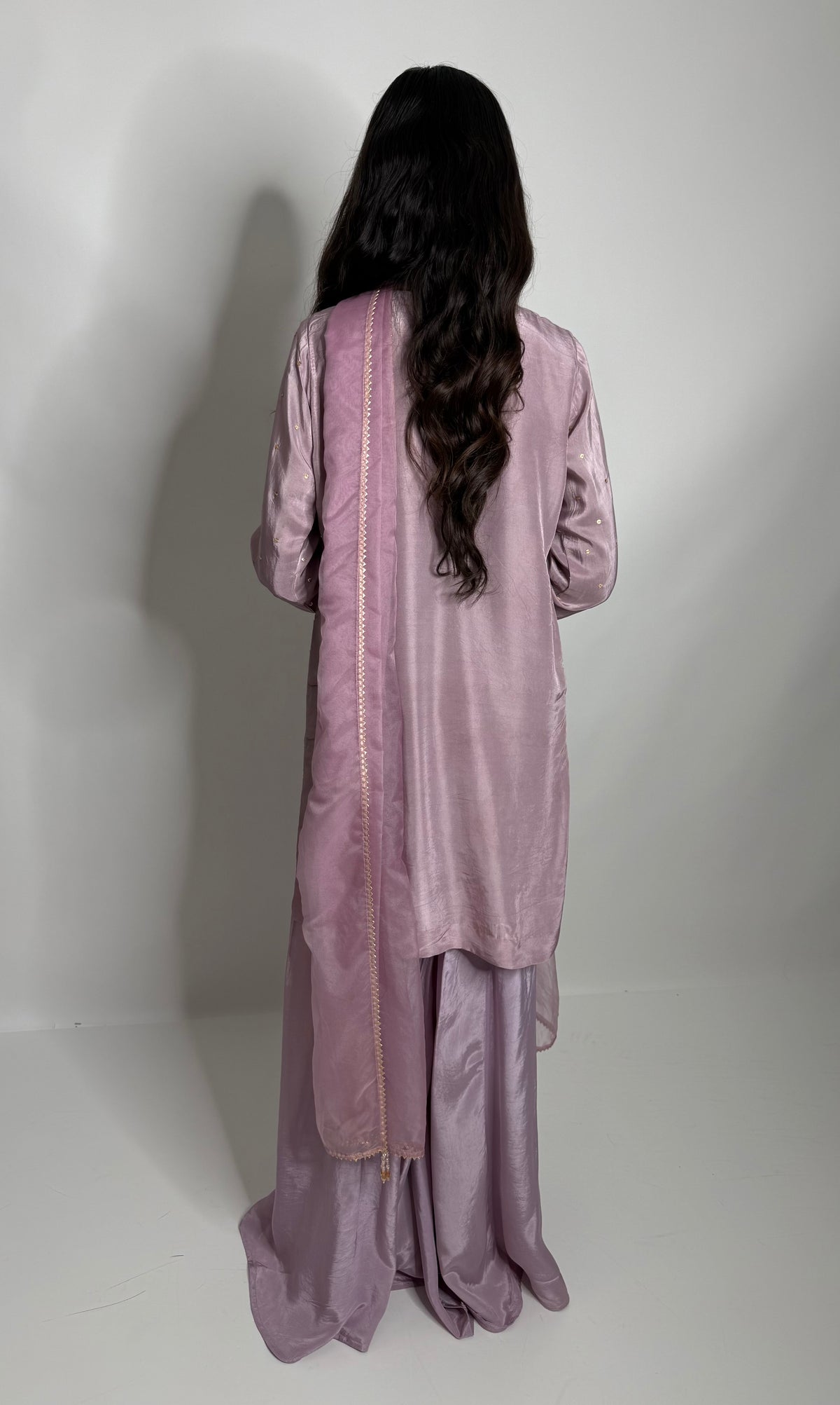 LILAC SILK EMBROIDERED SHARARA THREE PIECE SUIT | THE LILIANA