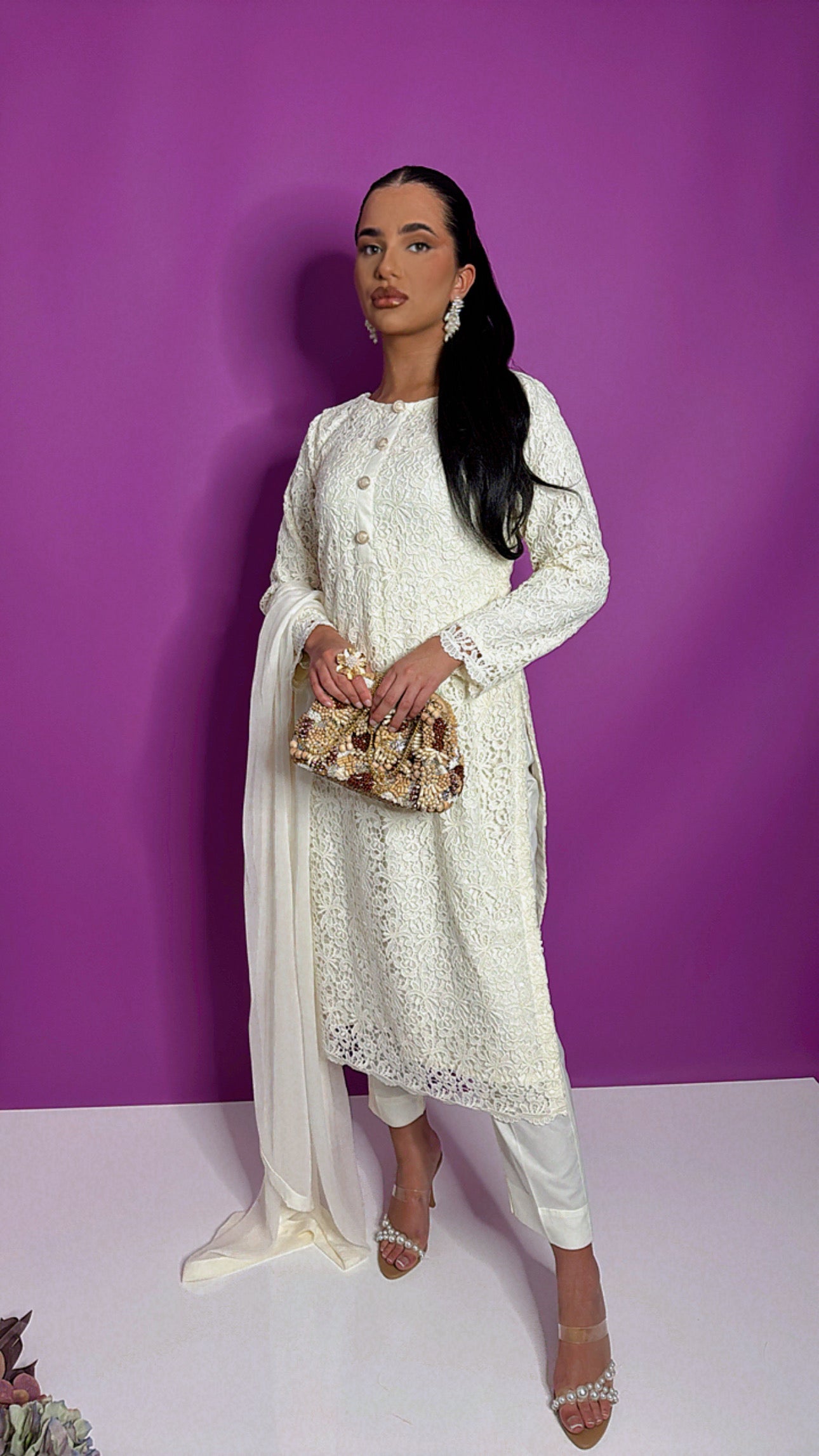 Alvena – Ivory Crochet Detail Three Piece Set