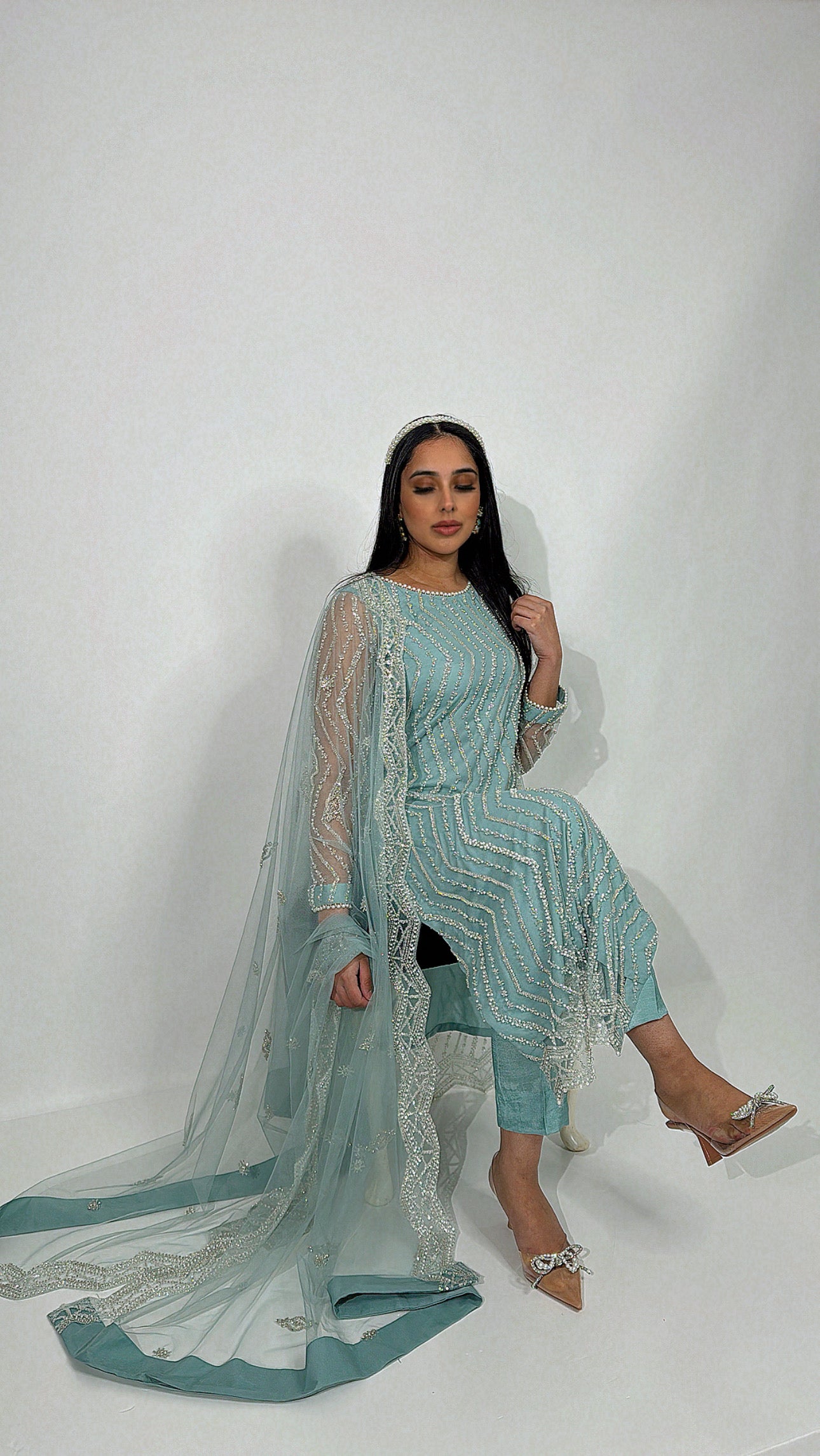 Zerina – Seafoam Pearl-Cutdana Three Piece Set