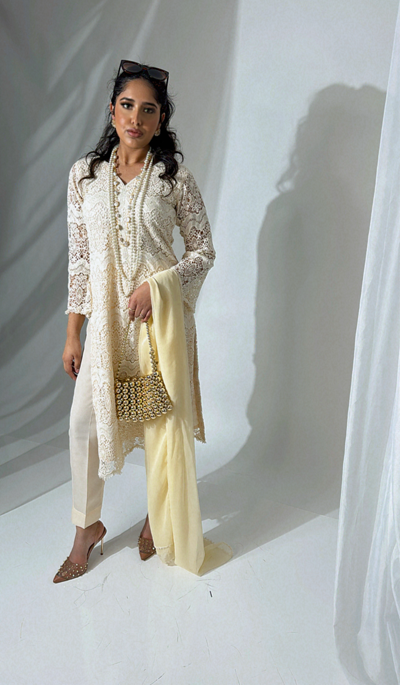 Danya – Cream Crochet Embroidered Three Piece Set
