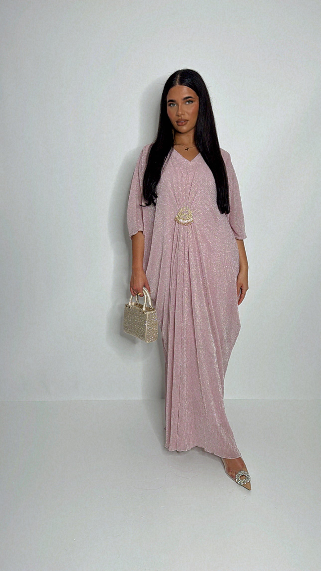 Elara – Blush Shimmer Kaftan Set