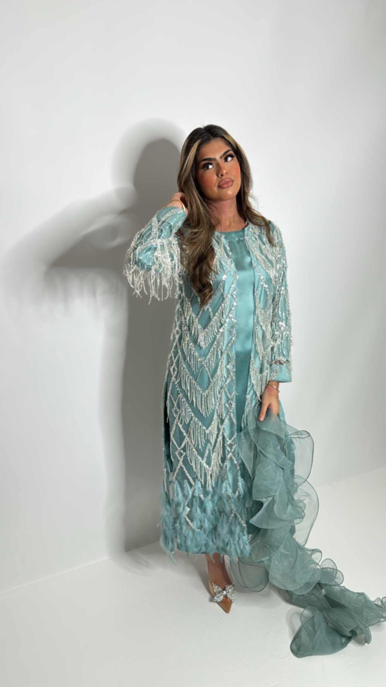 Belgravia Teal Embellished Jacket Pakistani Suit