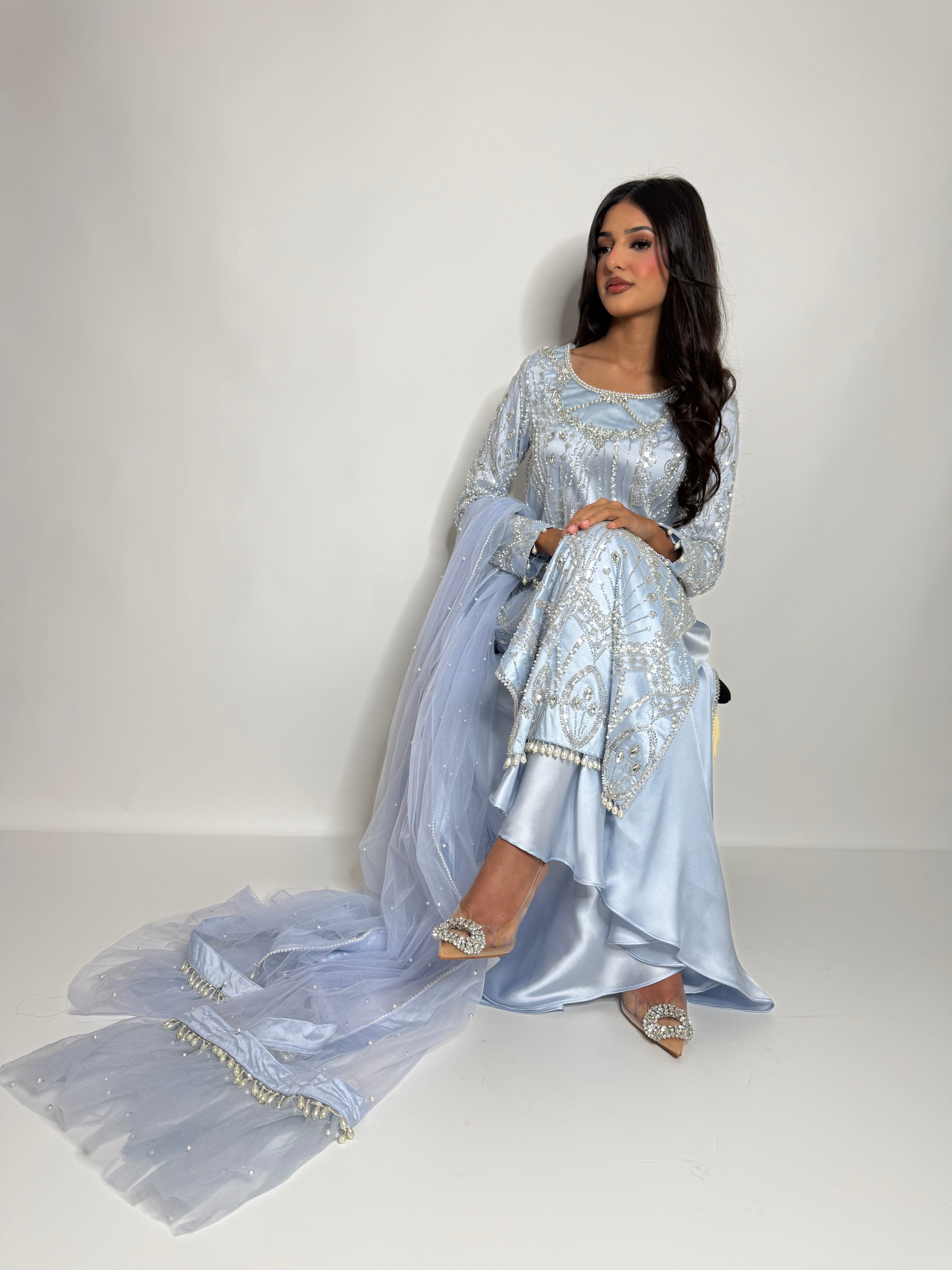 Powder Blue Cutdana Embroidered Sharara Suit UK | The Élodie