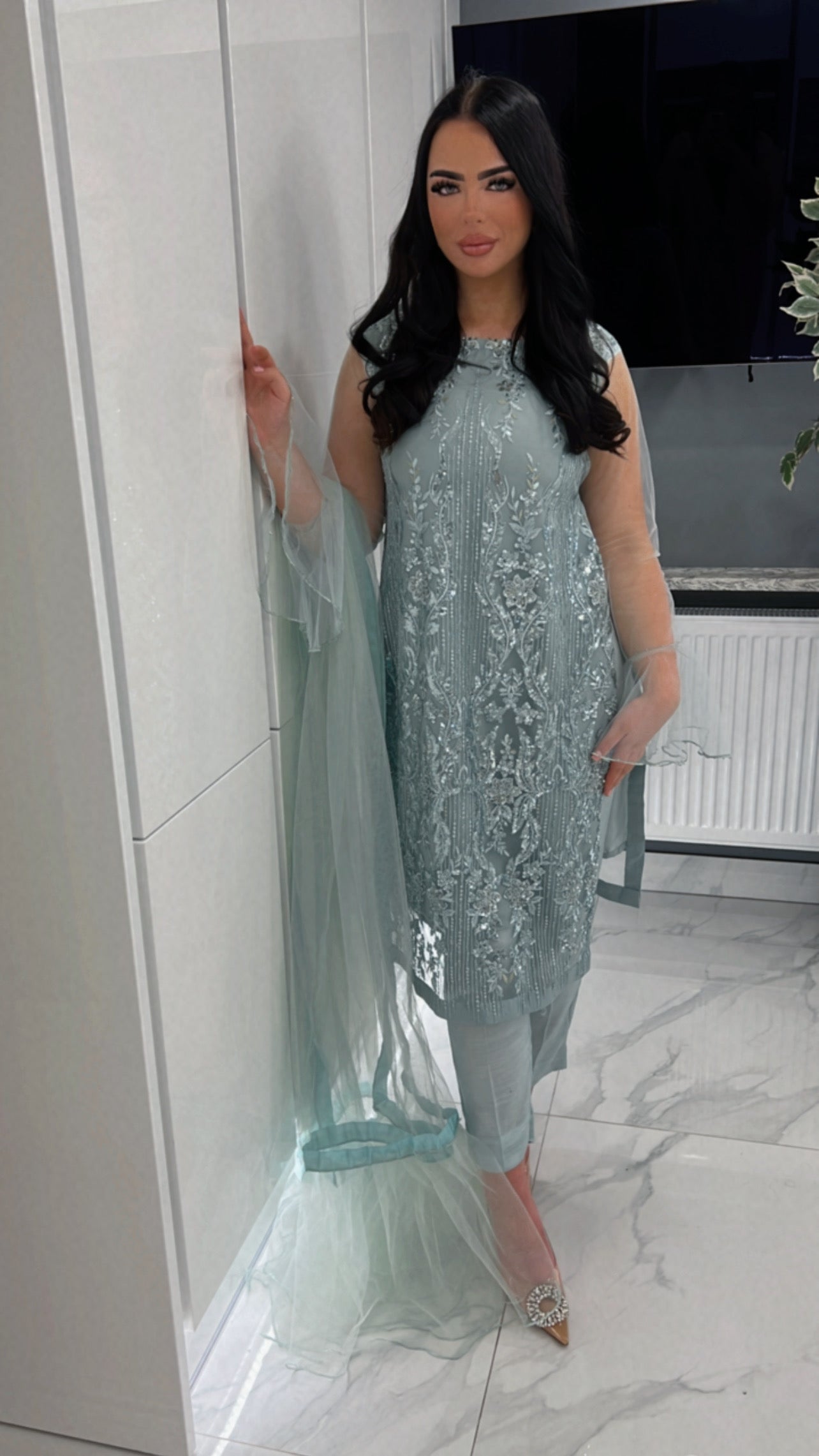 Elsa Blue Three Piece Pakistani outfit