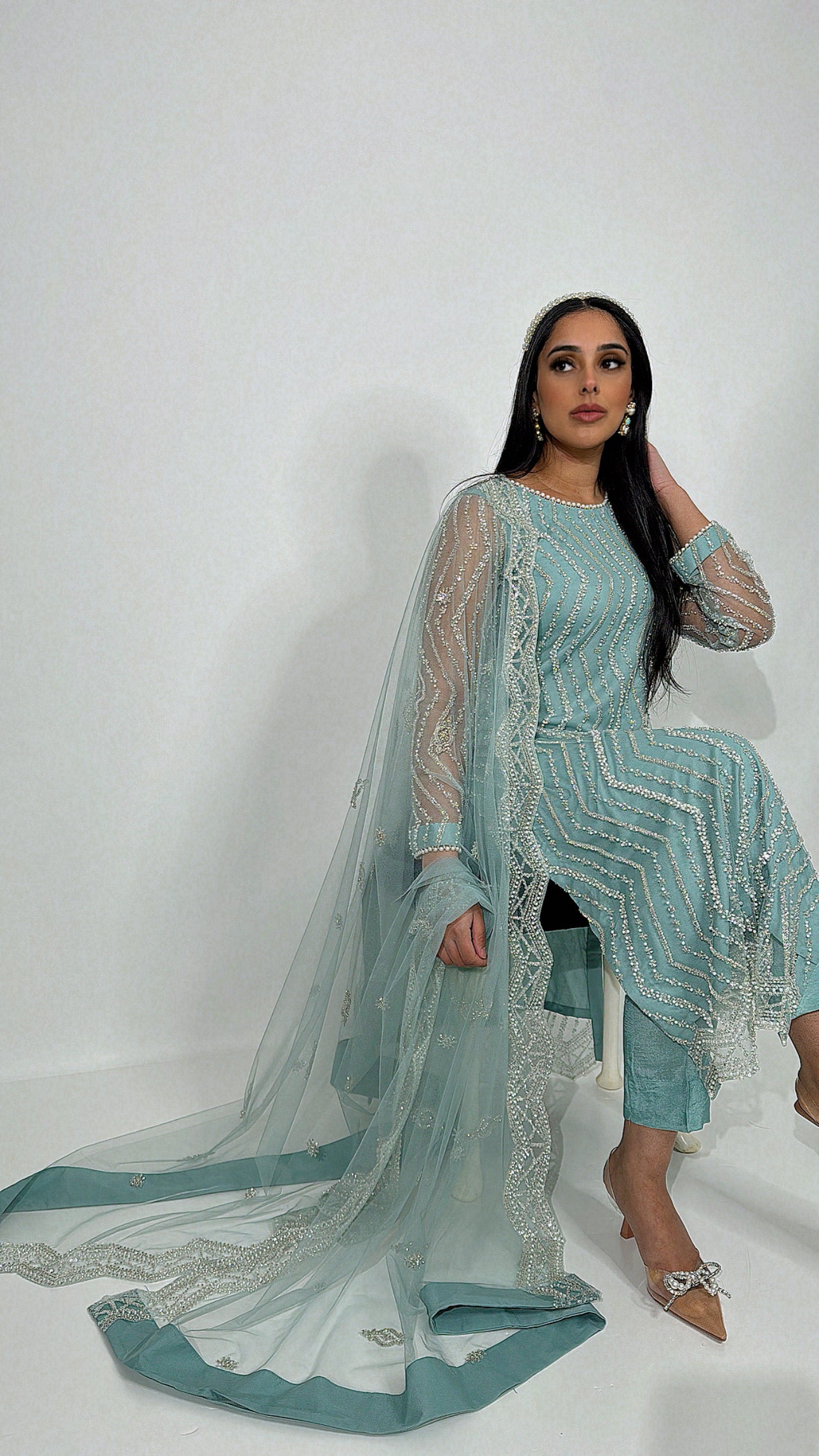 Zerina – Seafoam Pearl-Cutdana Three Piece Set