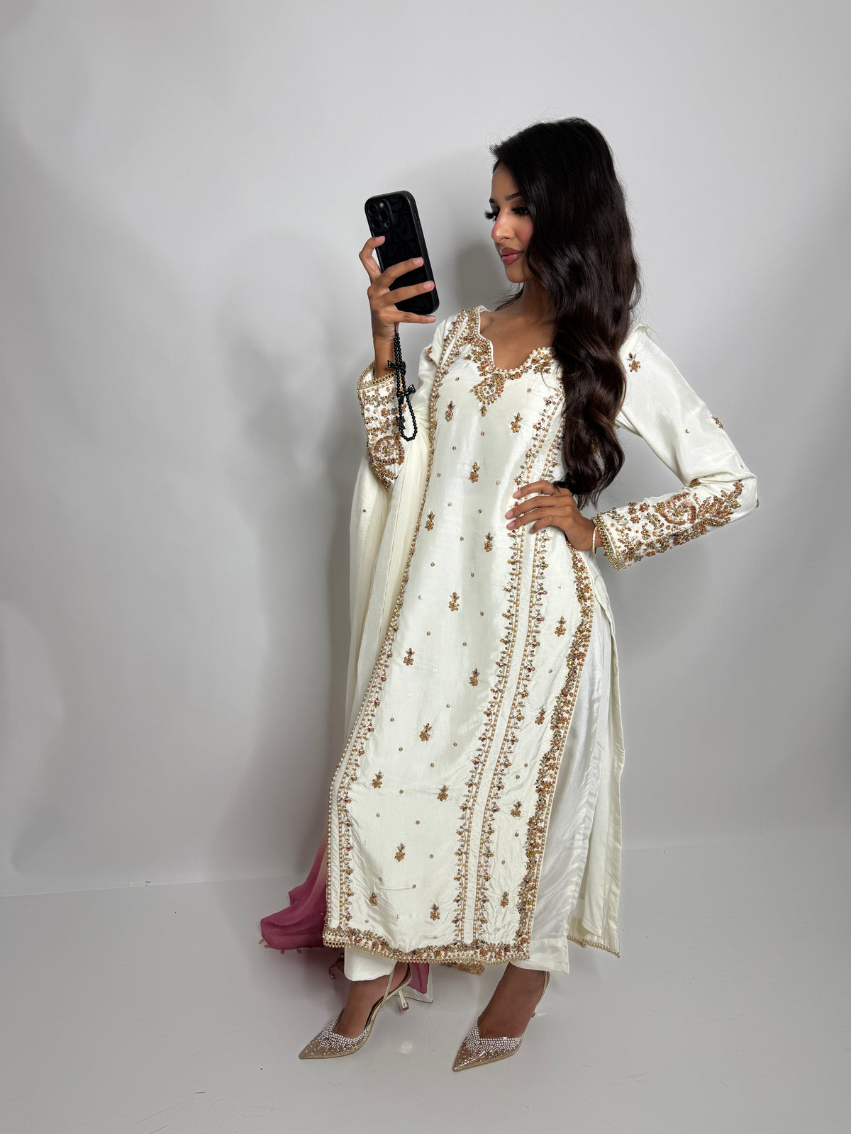 Valentina Ivory | Luxury Pakistani Hand Embroidered Silk 3 Piece Suit