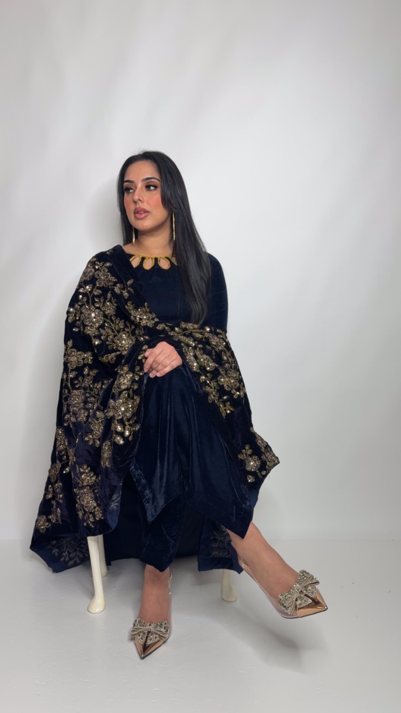 Velvet Royale – Navy & Gold Three Piece Pakistani Suit