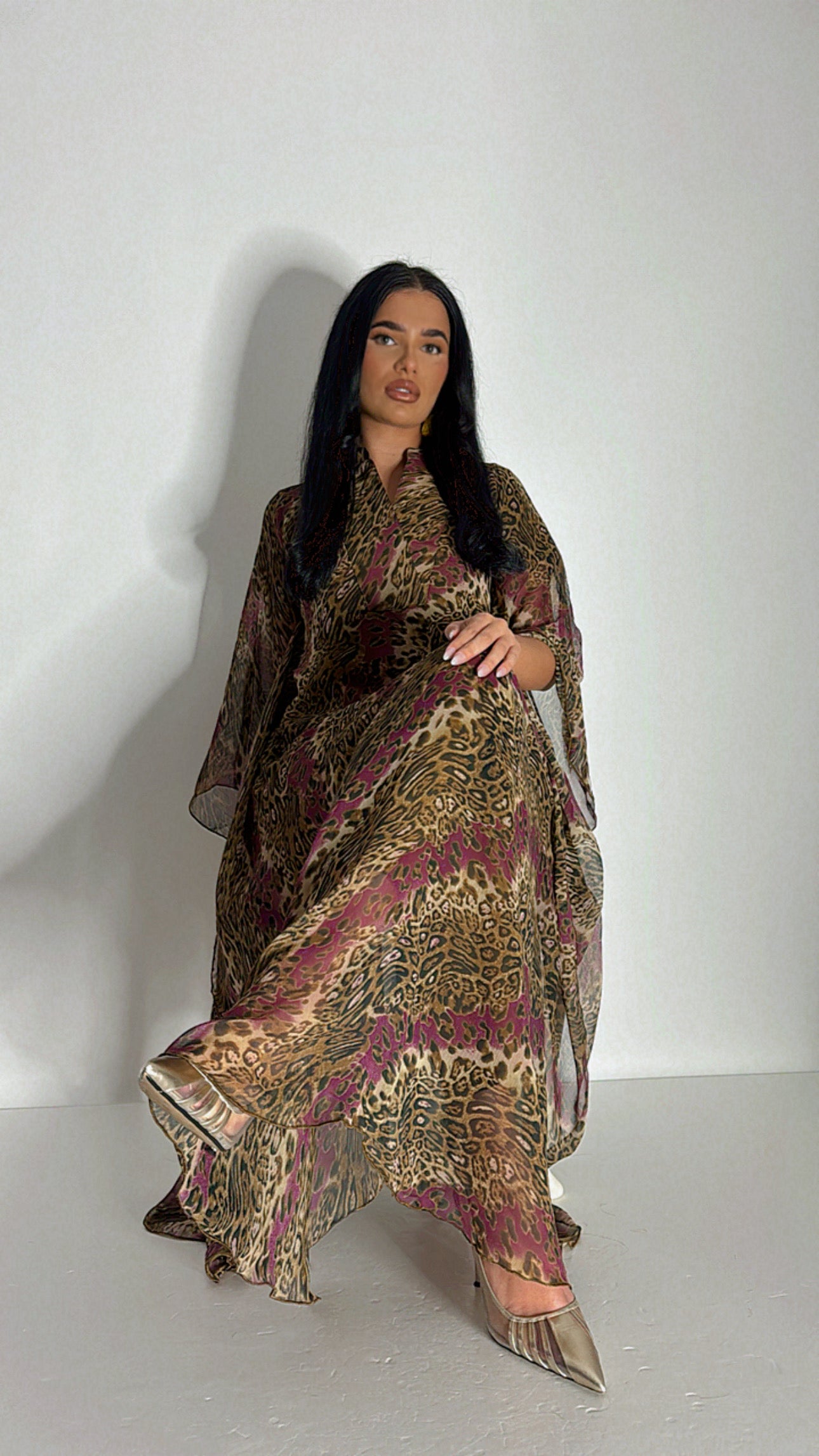 Savara – Purple Animal Print Three Piece Kaftan Set