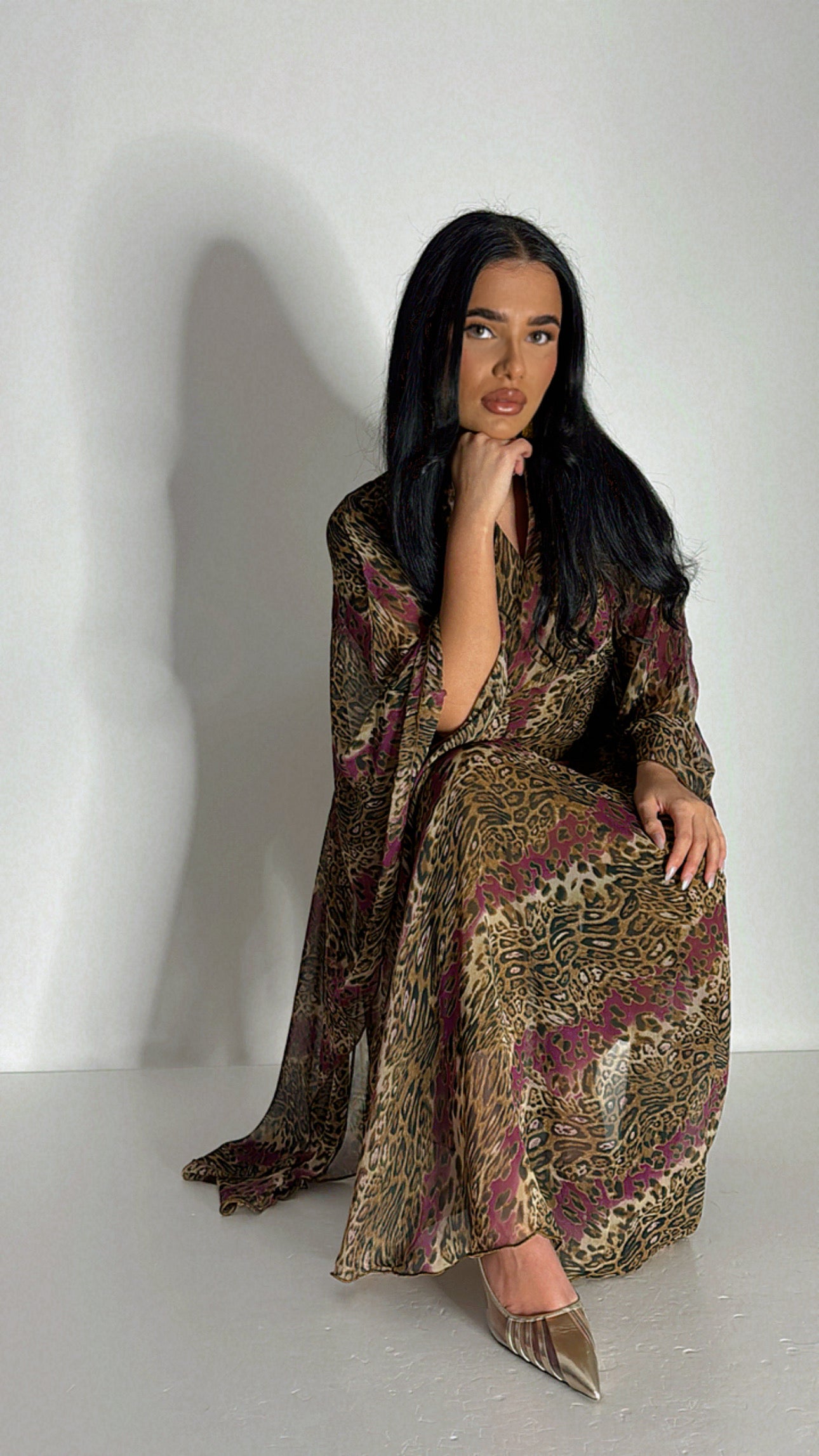 Savara – Purple Animal Print Three Piece Kaftan Set