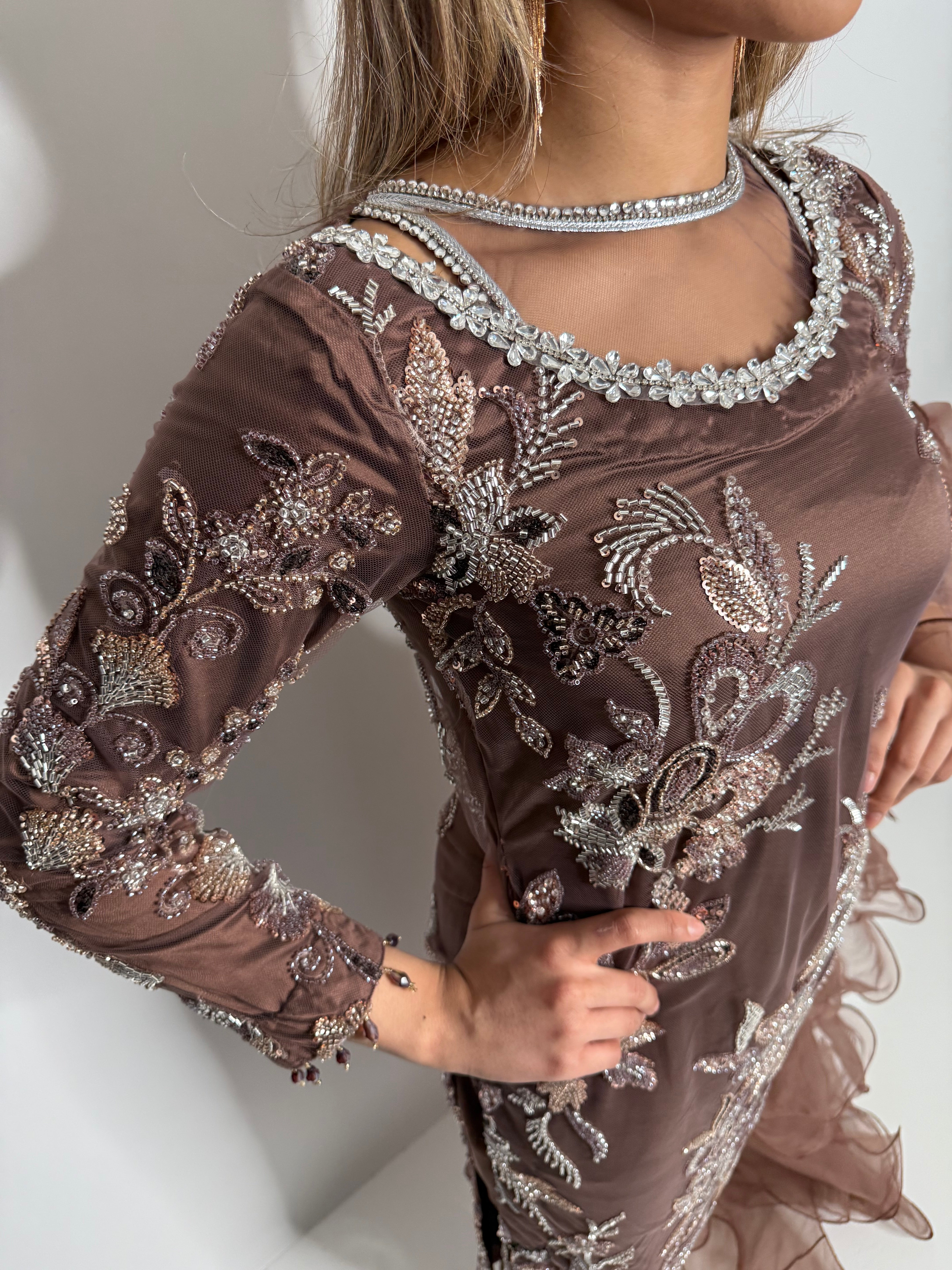 Marvella Cocoa Cutdana Embroidered Pakistani Suit