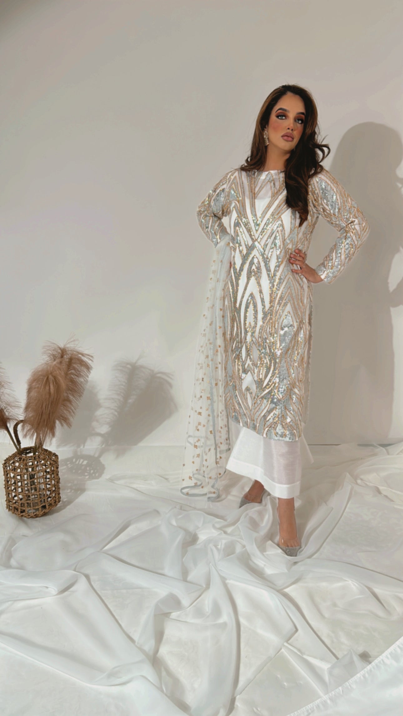 Dina Sequins – Silver & Gold Embellished Three Piece Set
