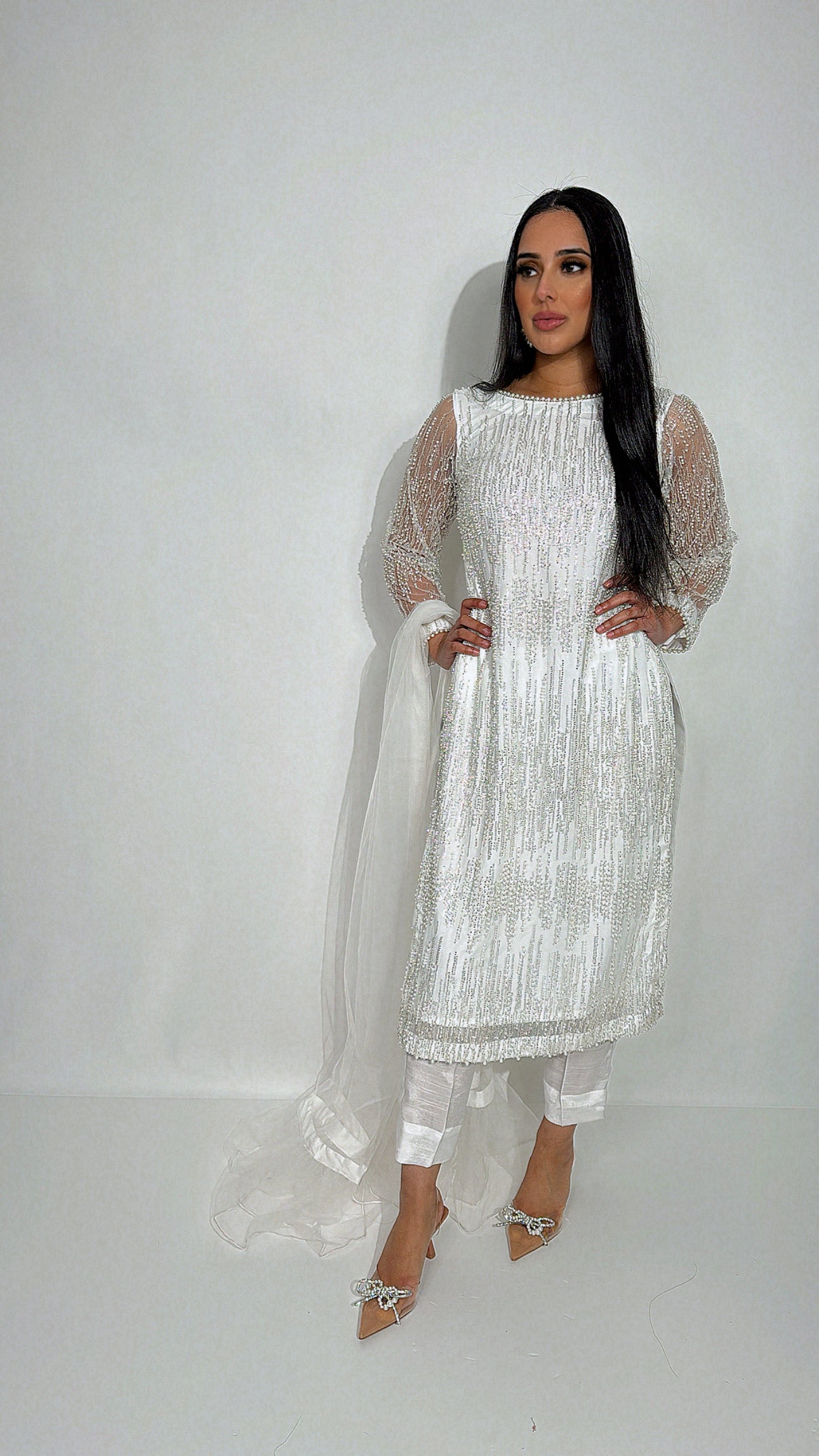 Zareen – White & Silver Hand Embellished Three Piece Set