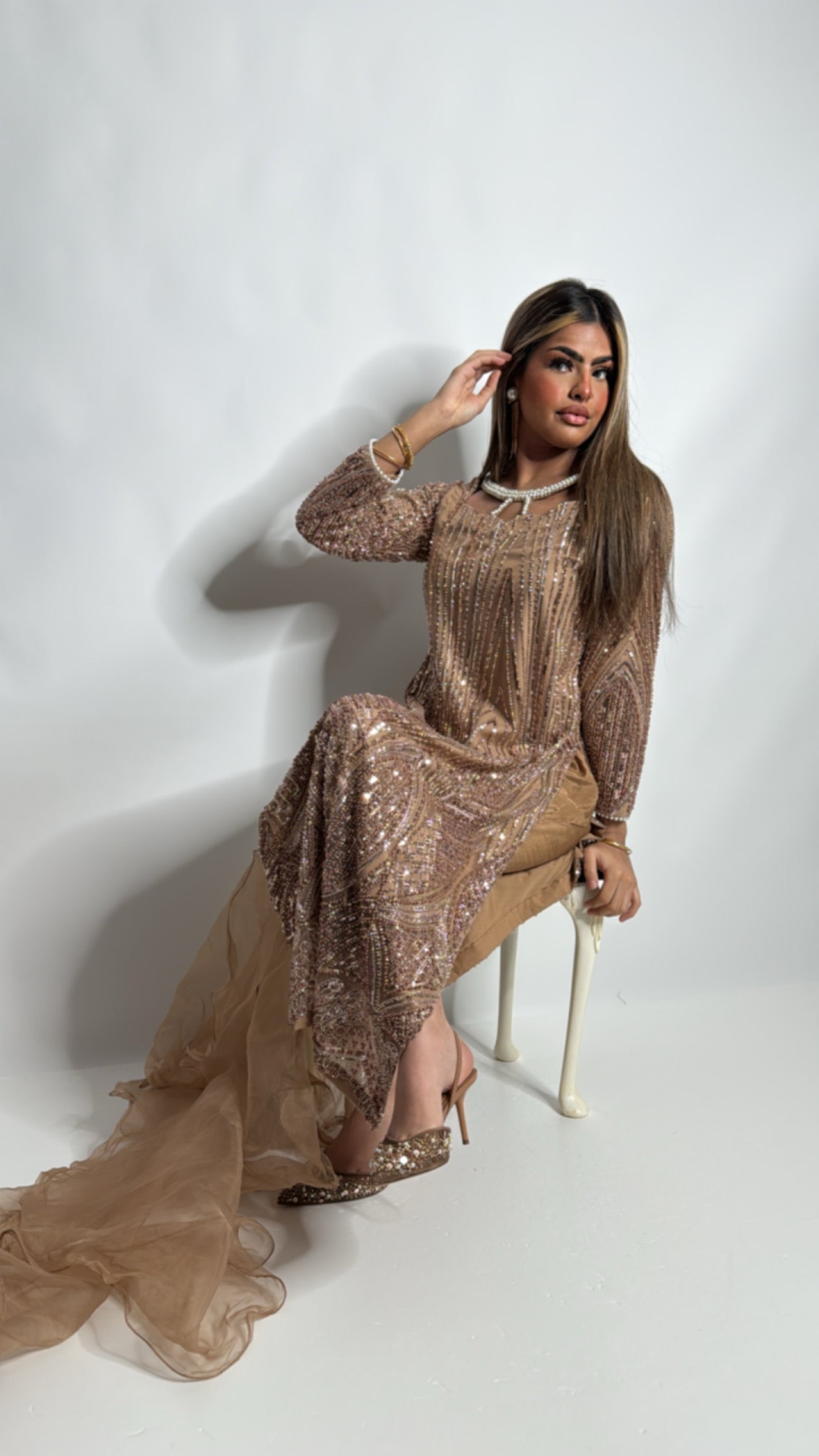 Moressa Toffee Cutdana Embellished Three-Piece | Ready-to-Wear Pakistani Outfit