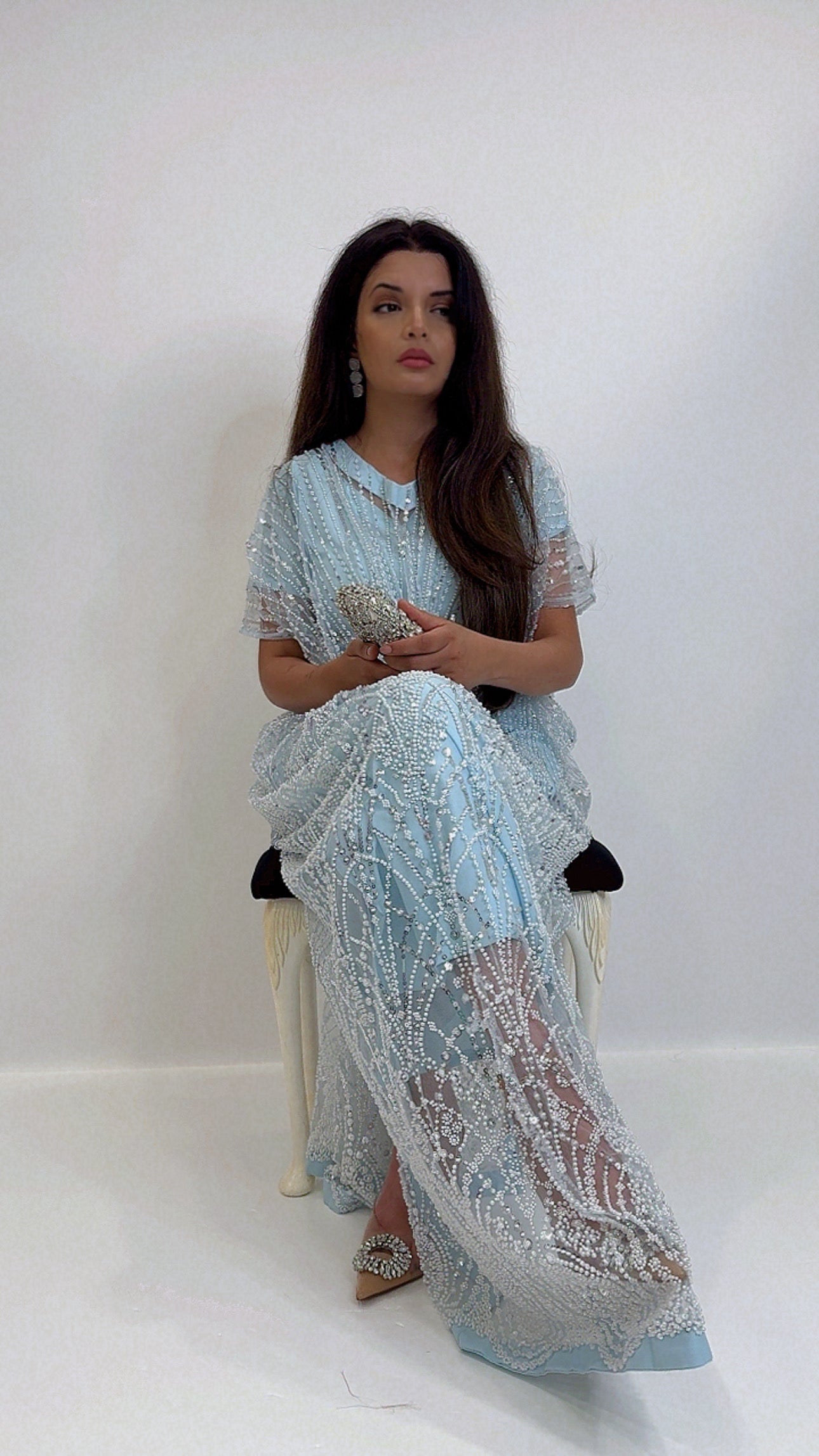 Celestine – Blue Pearl Embroidered Kaftan Set