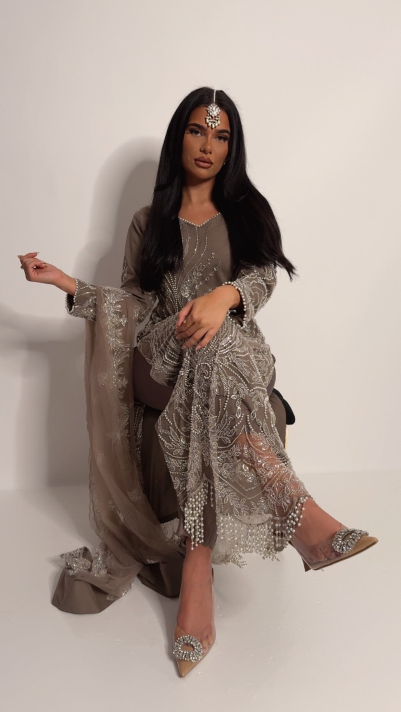 Lunara – Mocha Embellished Three Piece Set