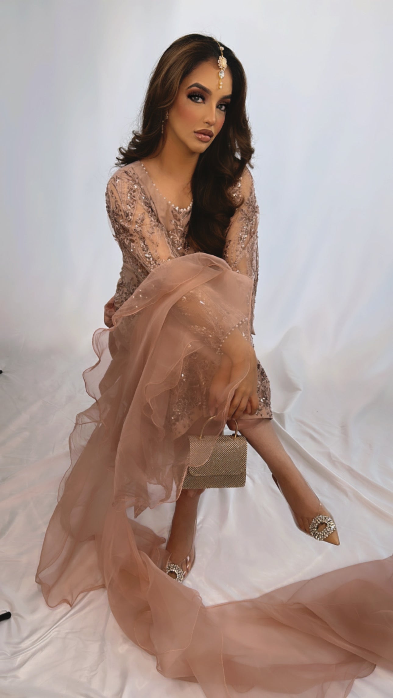 Kiara – Blush Sequin Three Piece Suit with Ruffle Dupatta