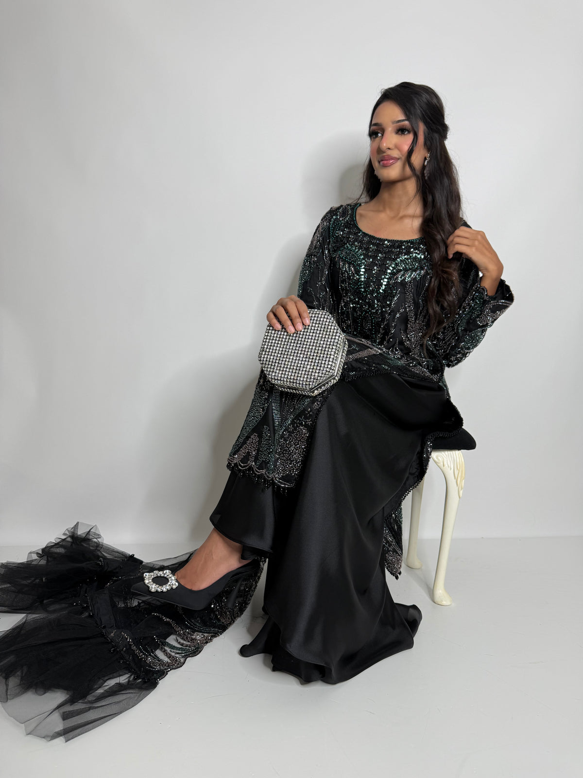 Amara Noir | Black Cutdana Embroidered Sharara Suit