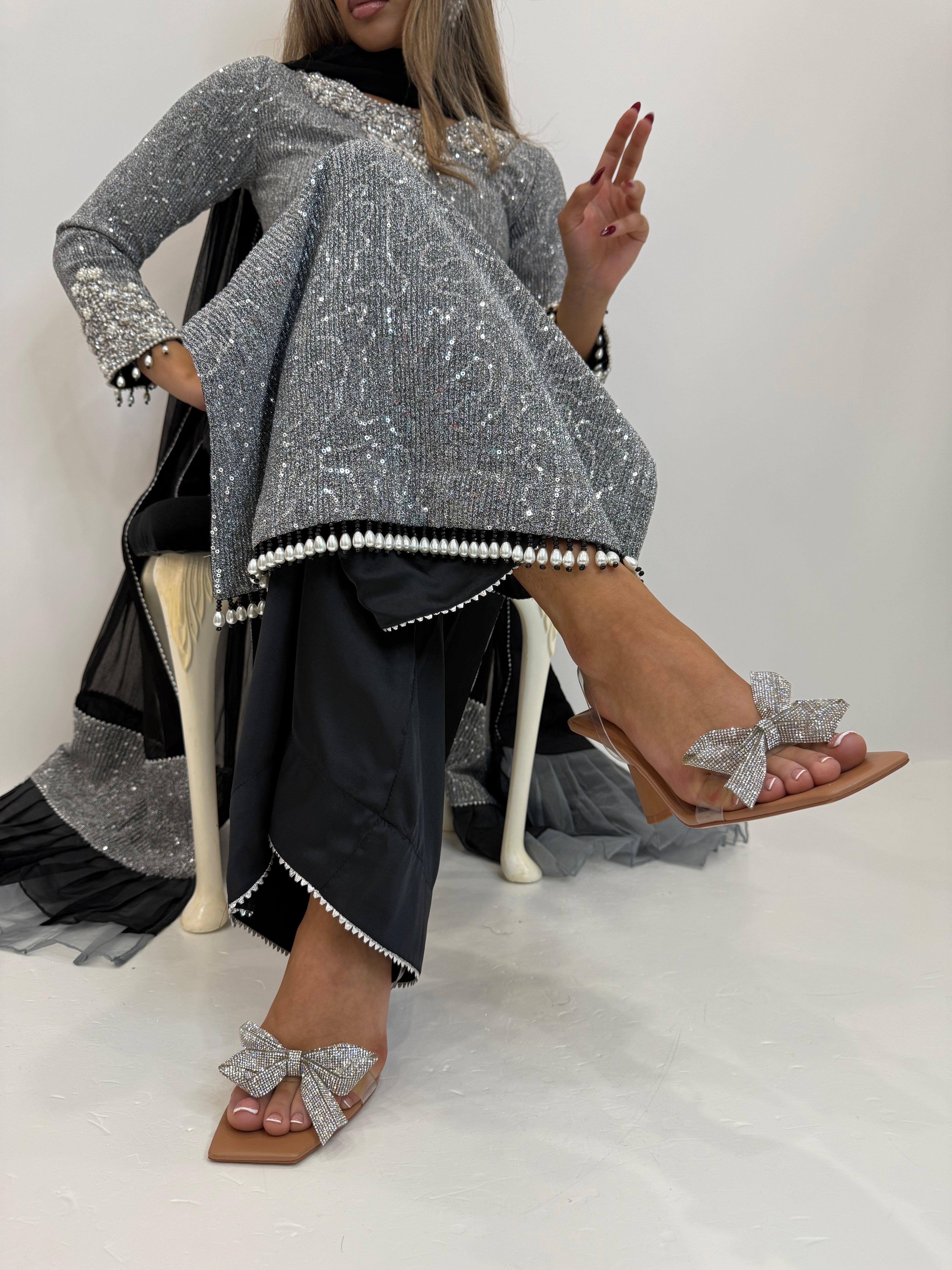 Liora Silver Embellished Three-Piece