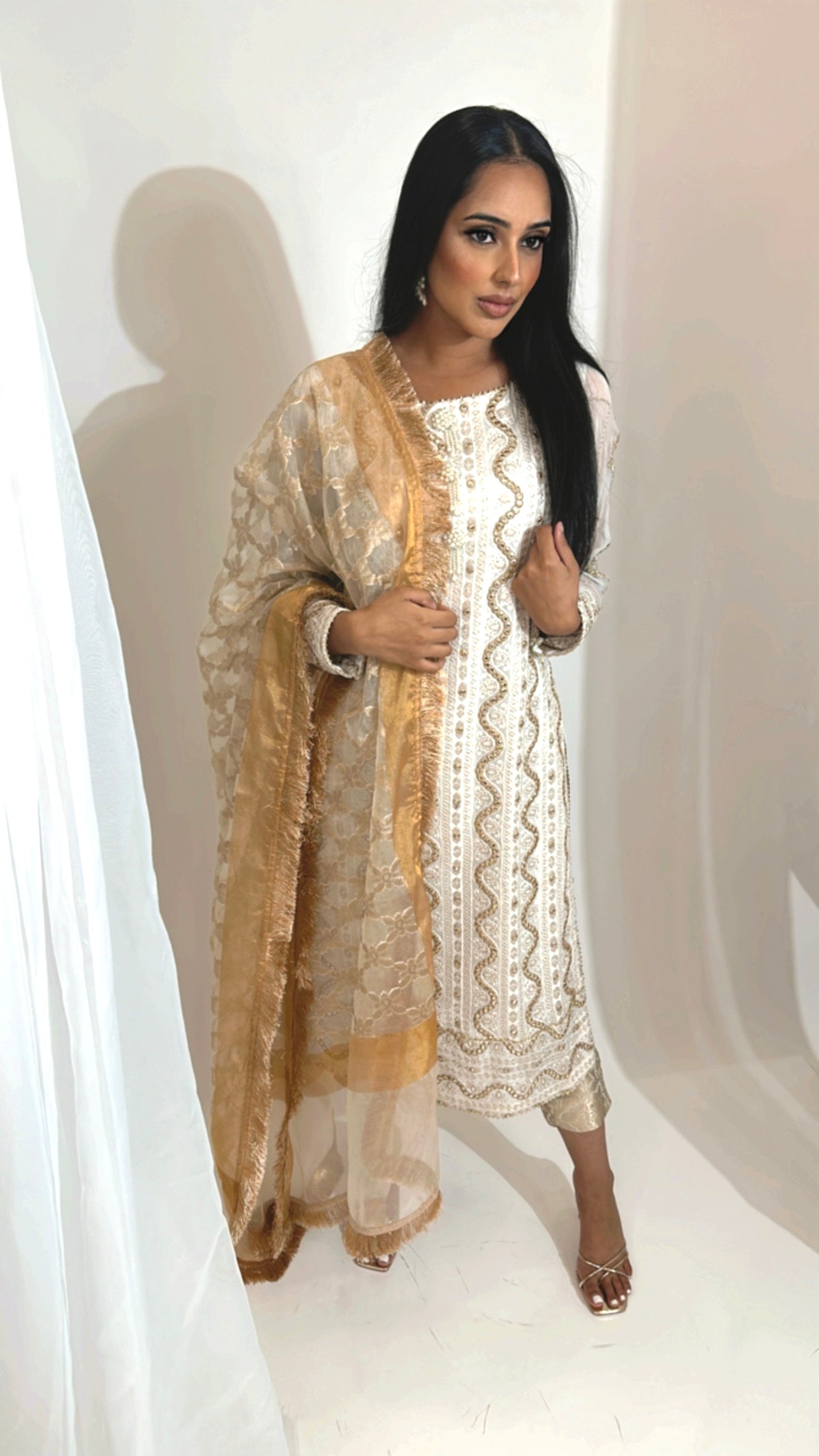 Vienna Ivory Gold Embroidered Nikkah Pakistani Suit