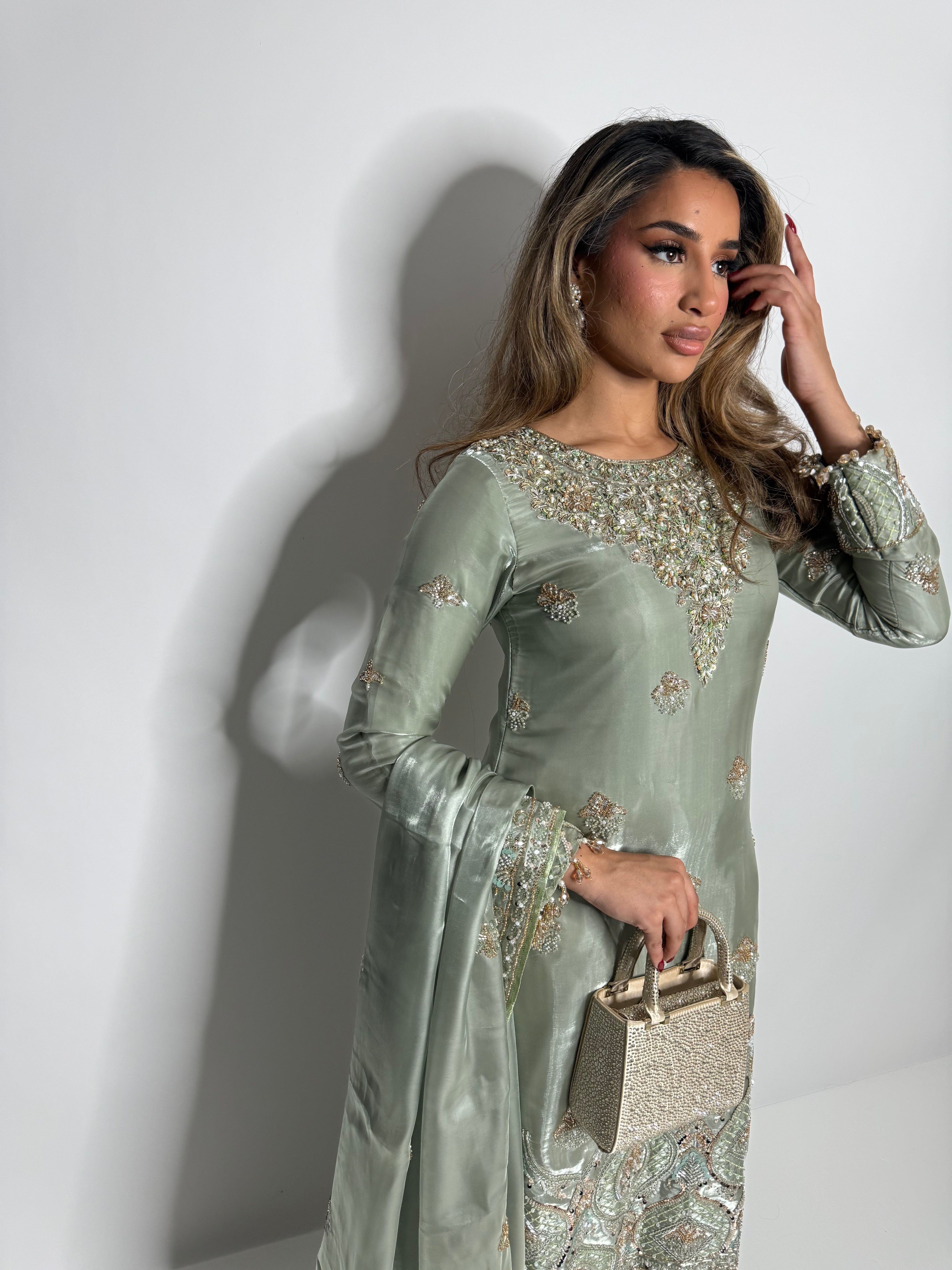 Sorelia Sage Silk Cutdana Embroidered Pakistani Suit